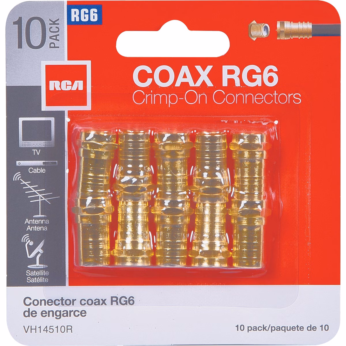 RCA RG6 Crimp-On Coaxial F-Connector (10-Pack)