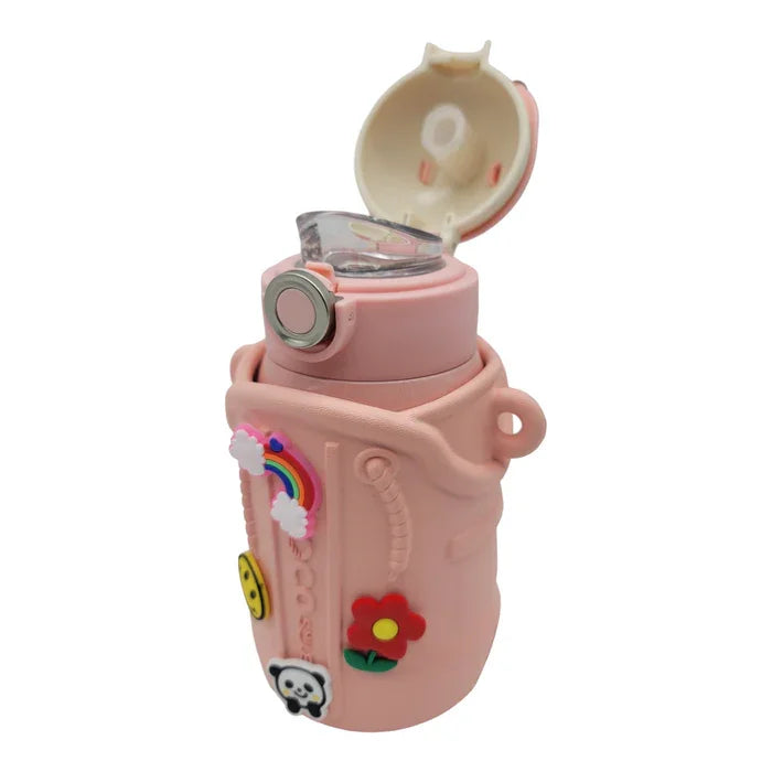 Coco Cap Fun Charm Steel Thermal Bottle w/ Sleeve & Straw – Pink