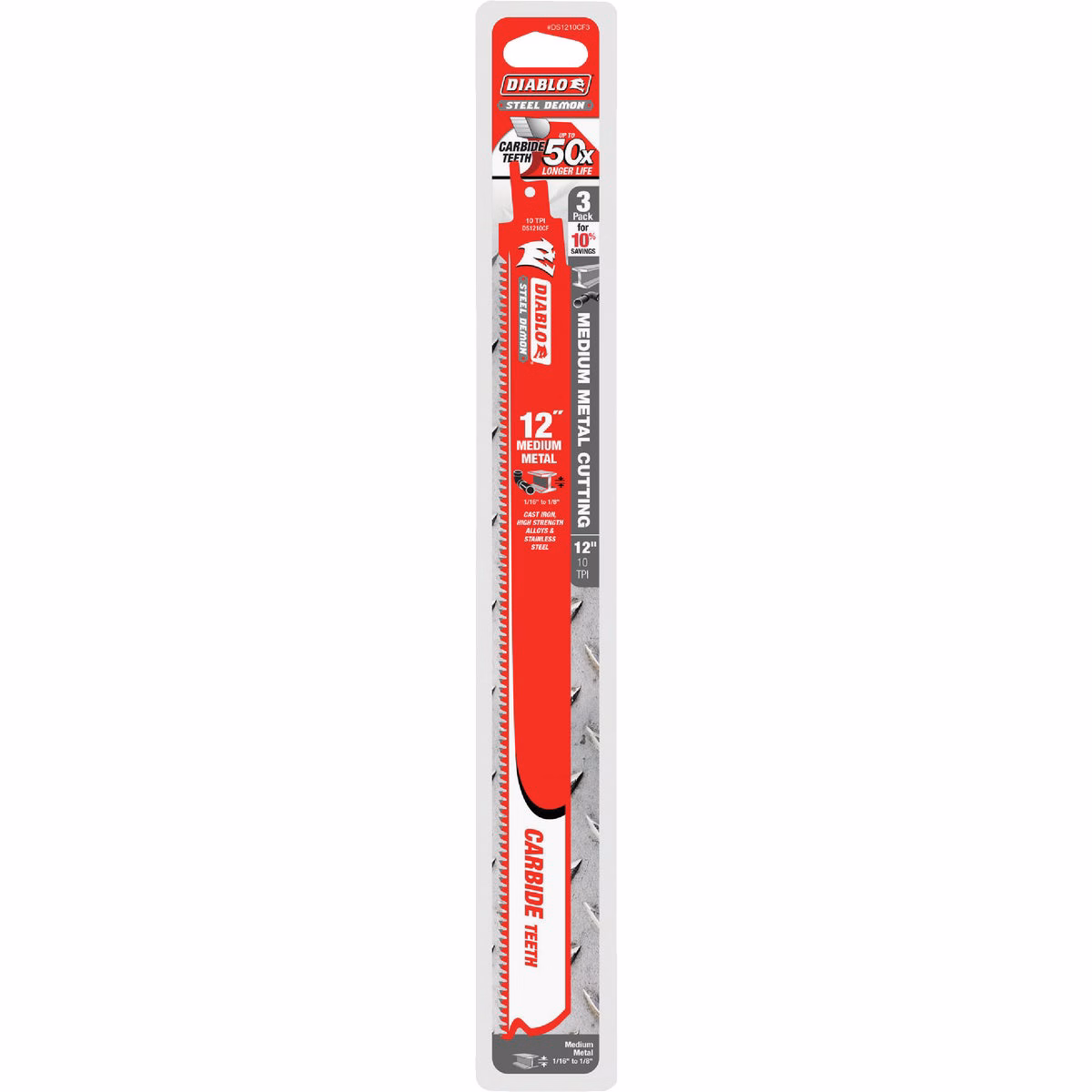 Diablo Steel Demon 12 In. 10 TPI Carbide Medium Metal Reciprocating Saw Blade (3-Pack)