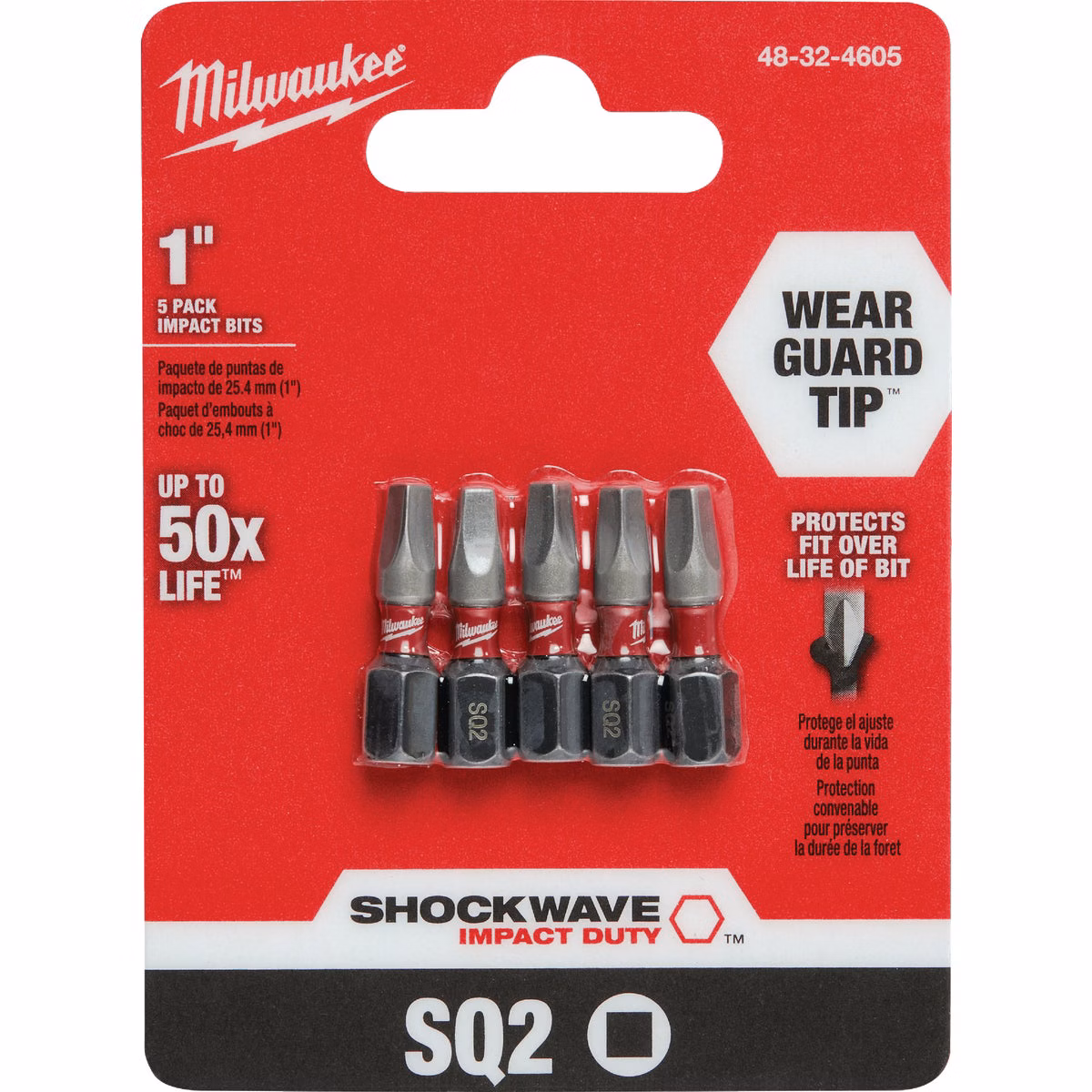 Milwaukee SHOCKWAVE #2 Square Recess 1 In. Insert Impact Screwdriver Bit (5-Pack)