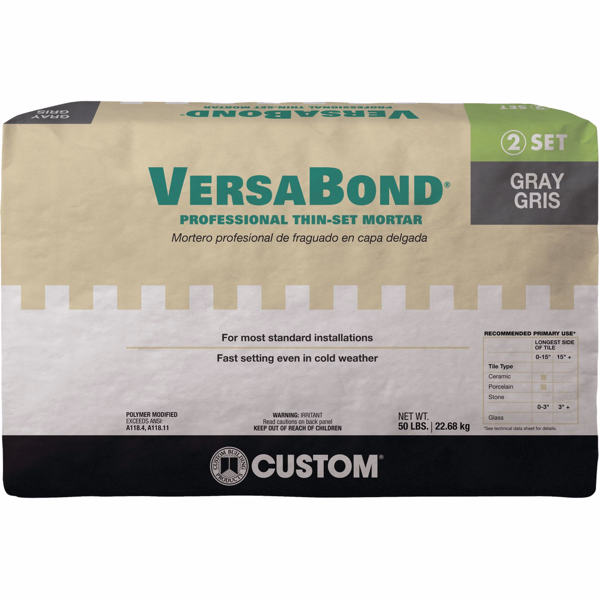 Custom Building Products VersaBond 50 Lb. Gray Fortified Thin-Set Mortar