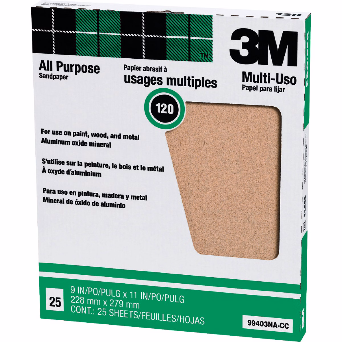 3M General Purpose 9 In. x 11 In. Aluminum Oxide Fine Sandpaper, 100 Grit, (25-Pack)