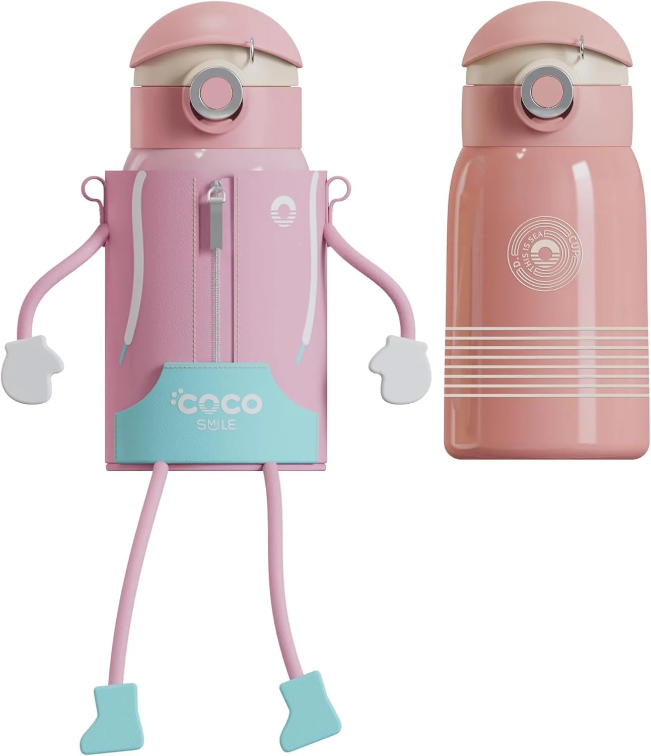 Coco Puppet Pink Fairy Thermal Vacuum Insulated Water Bottle with Zipper Sleeve, Durable Design, Easy Open Button & Carrying Lanyard, Double-Walled Stainless-Steel…