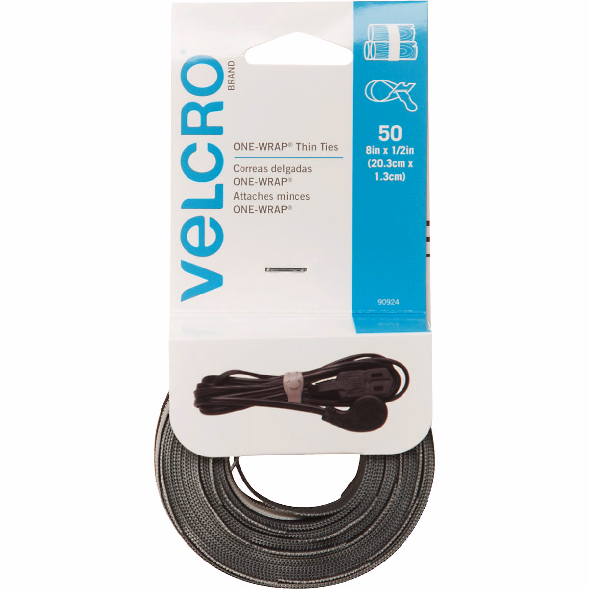 VELCRO Brand One-Wrap 1/2 In. x 8 In. Black Hook & Loop Tie (50-Count)