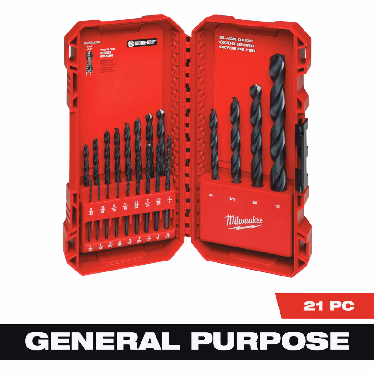 Milwaukee THUNDERBOLT 21-Piece Black Oxide Drill Bit Set, 1/16 In. thru 1/2 In.