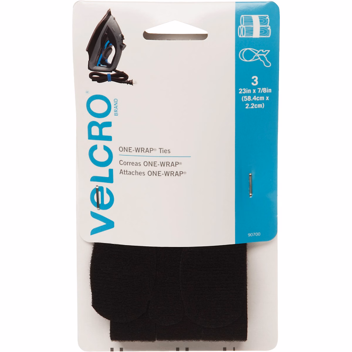 VELCRO Brand One-Wrap 7/8 In. x 23 In. Black Hook & Loop Tie (3-Count)