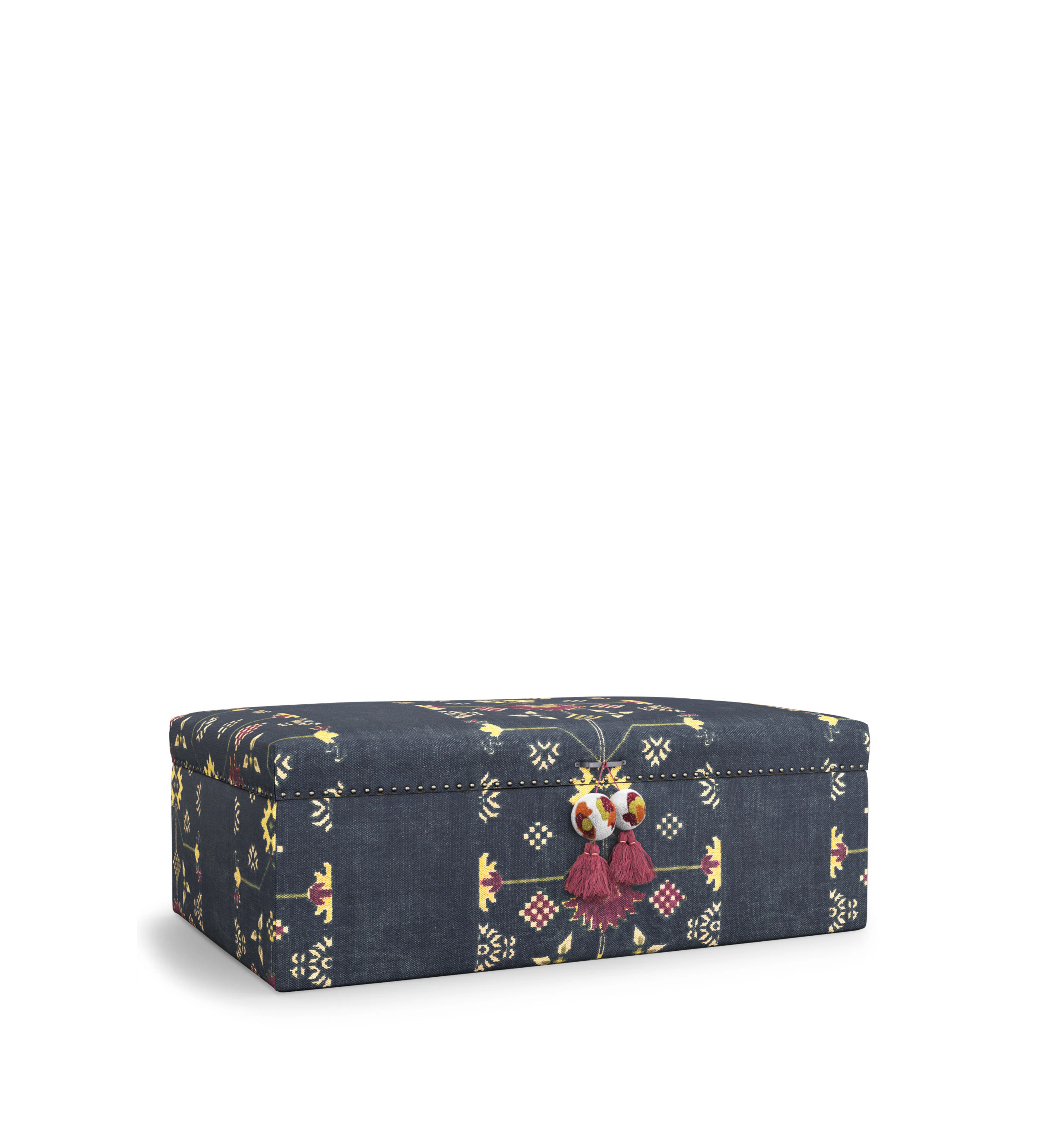 Achamore Upholstered Cotton Storage Ottoman – Navy