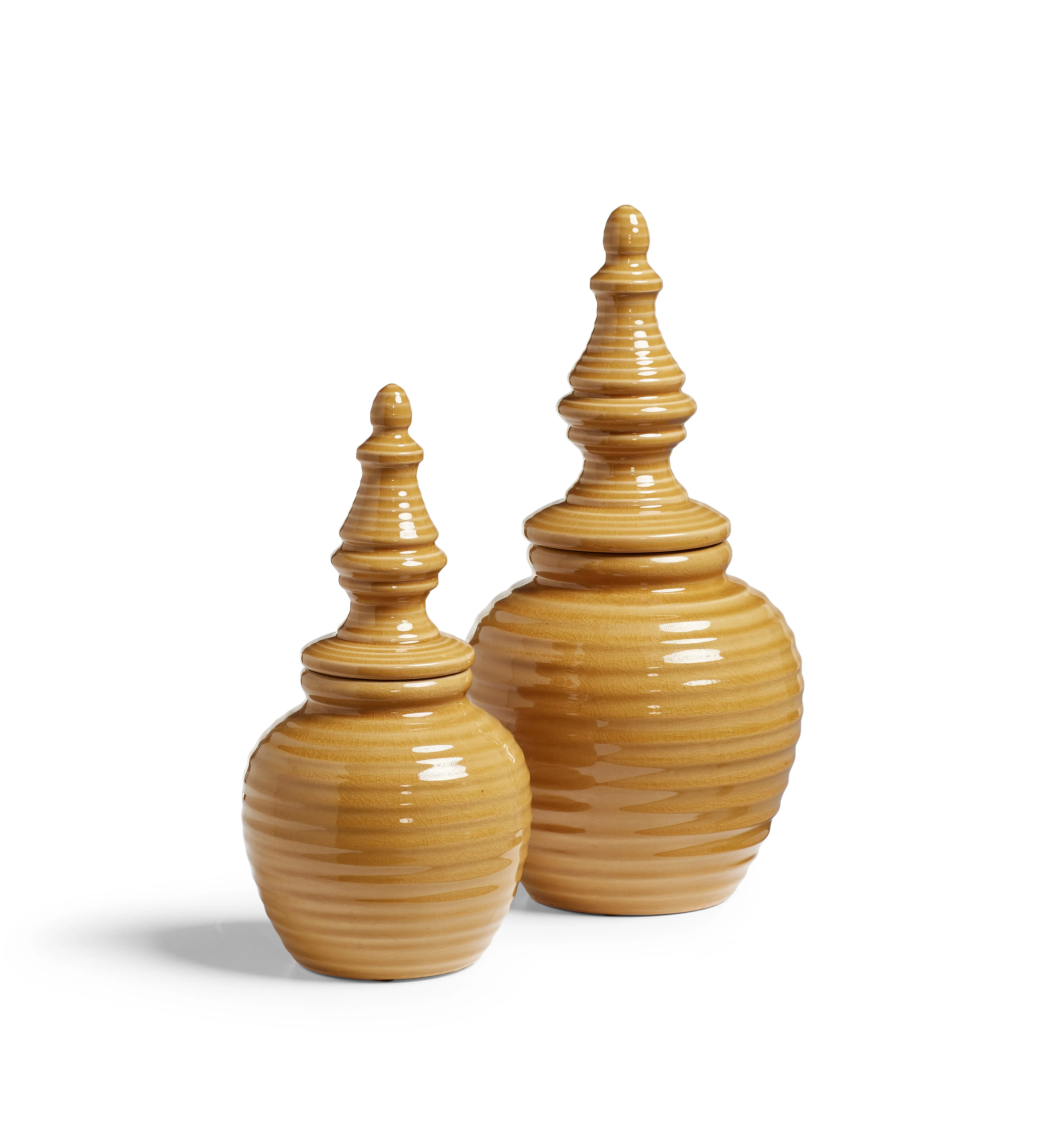 Adorno Lidded Objet Pair – Mustard