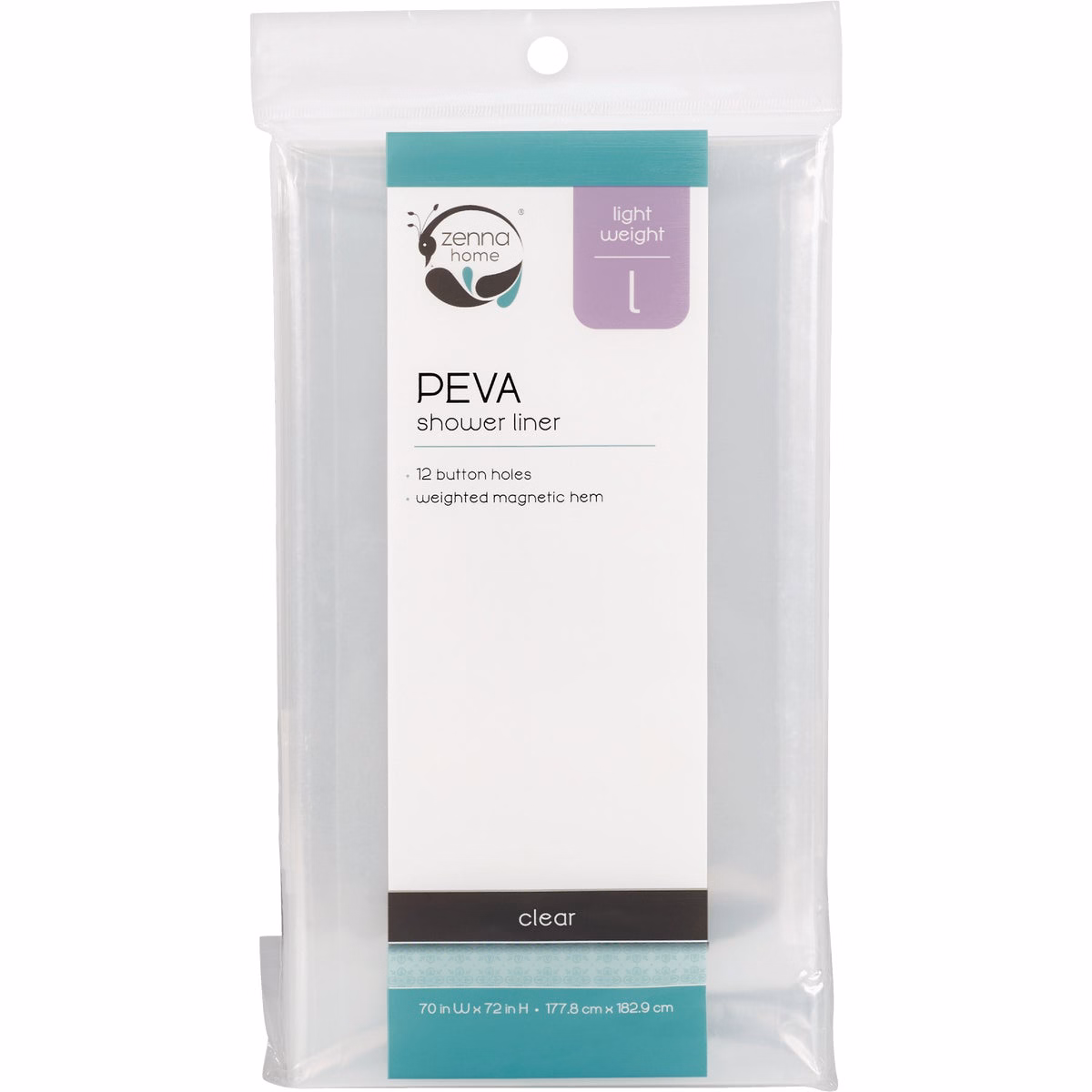 Zenith Zenna Home 70 In. x 72 In. Clear Lightweight PEVA Shower Curtain Liner