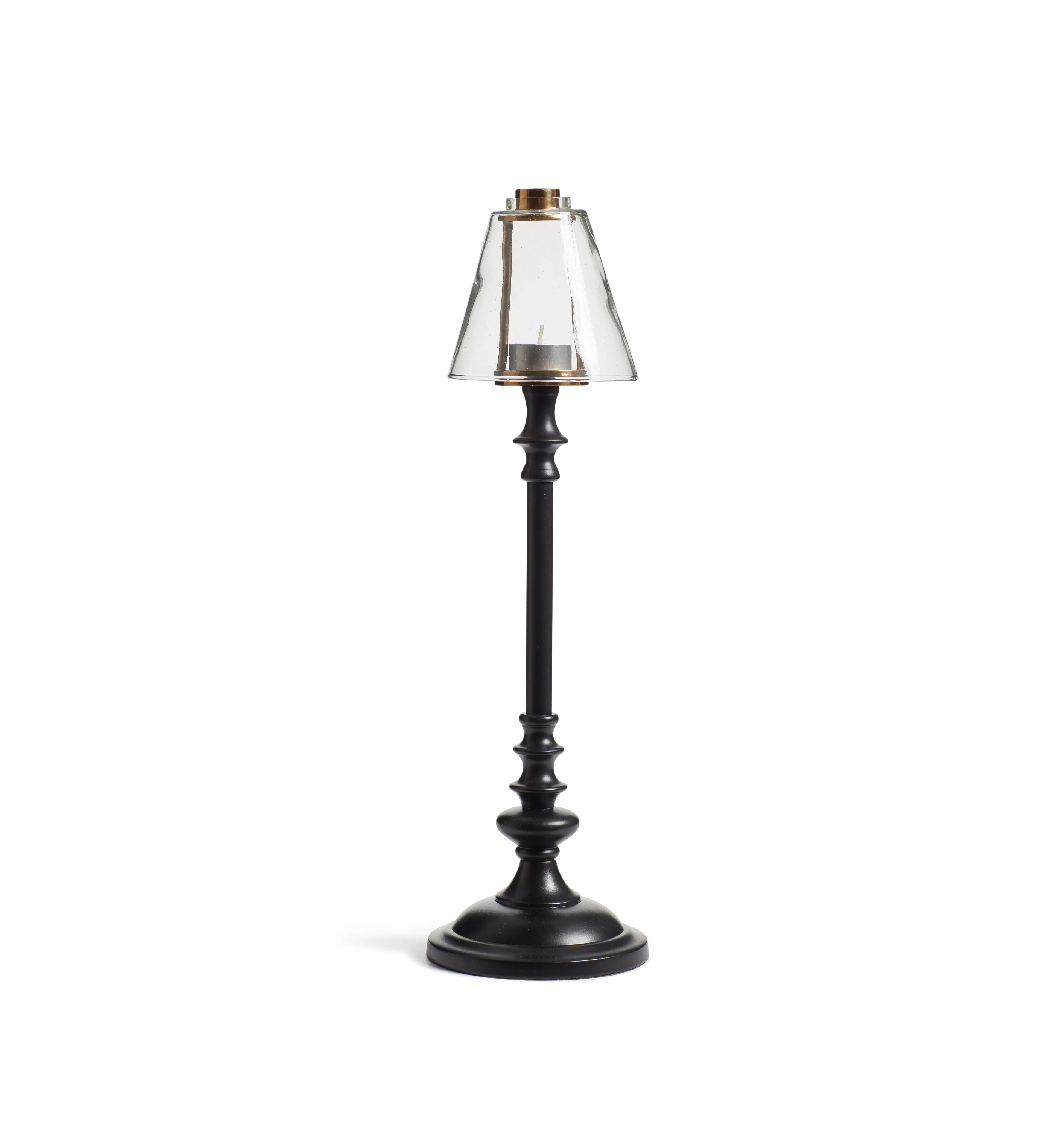 Barton Candle Holder with Glass Lampshade – Black/Brass