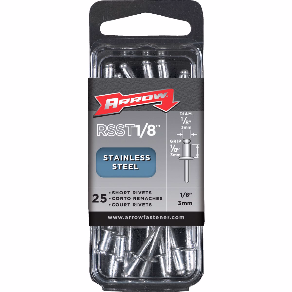 Arrow 1/8 In. x 1/8 In. Stainless Steel Rivet (25-Count)