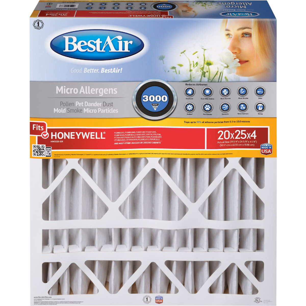 BestAir 20 In. x 25 In. x 4 In. Honeywell MERV 13 Deep Pleat Furnace Filter