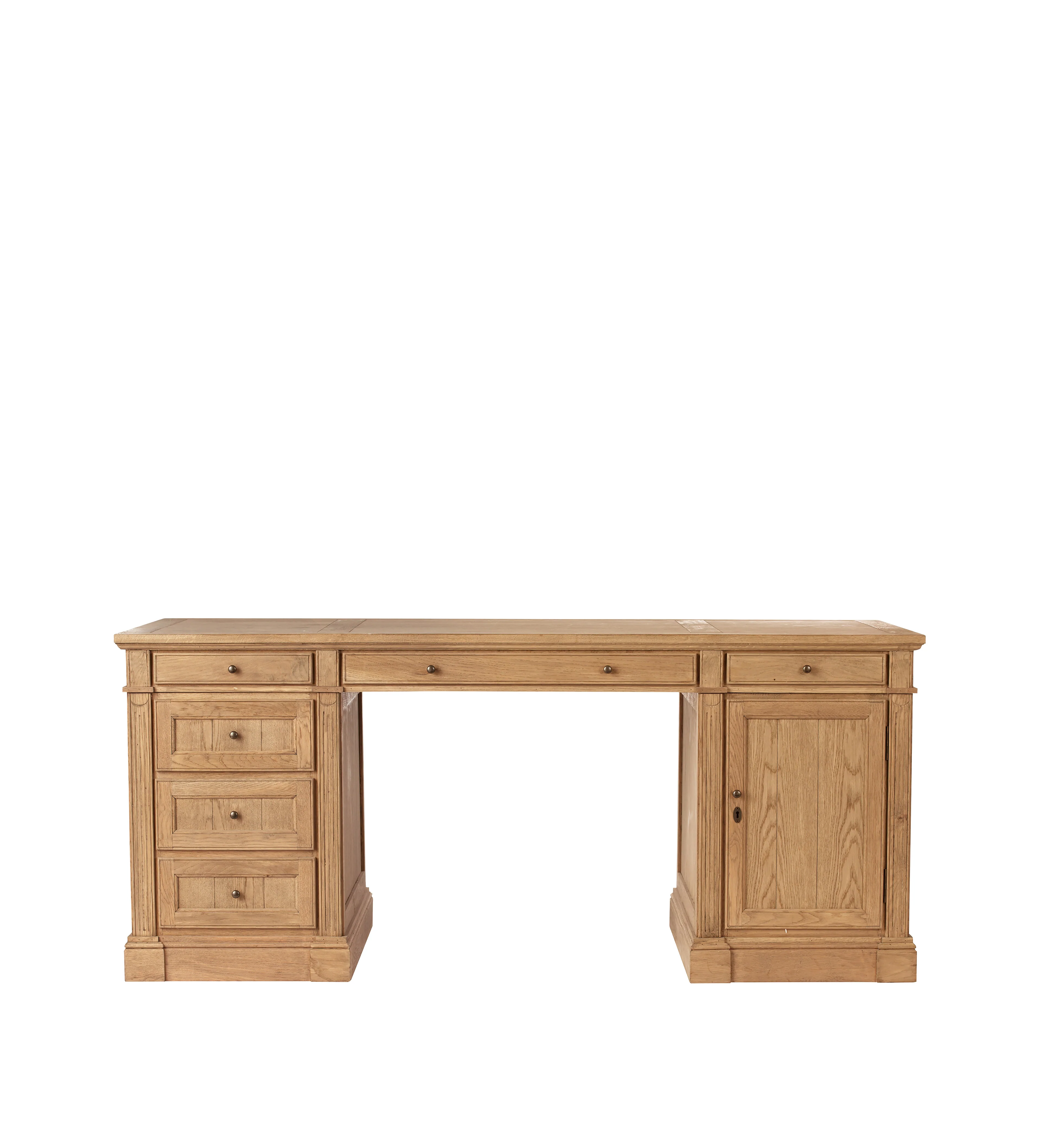 Edward Weathered Oak Desk with Cupboard – Wood