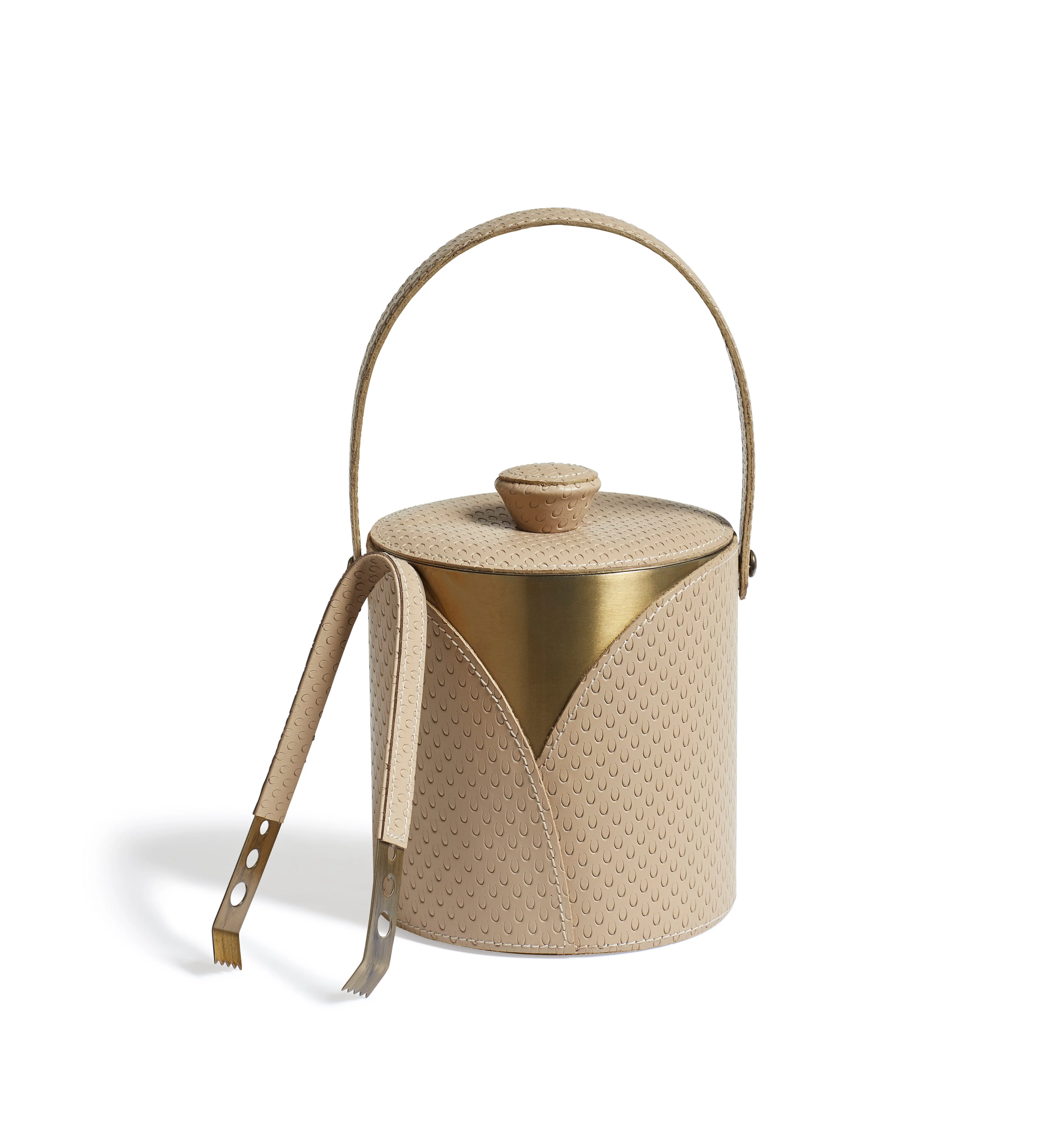 Emsworth Leather Ice Bucket and Tongs – Taupe