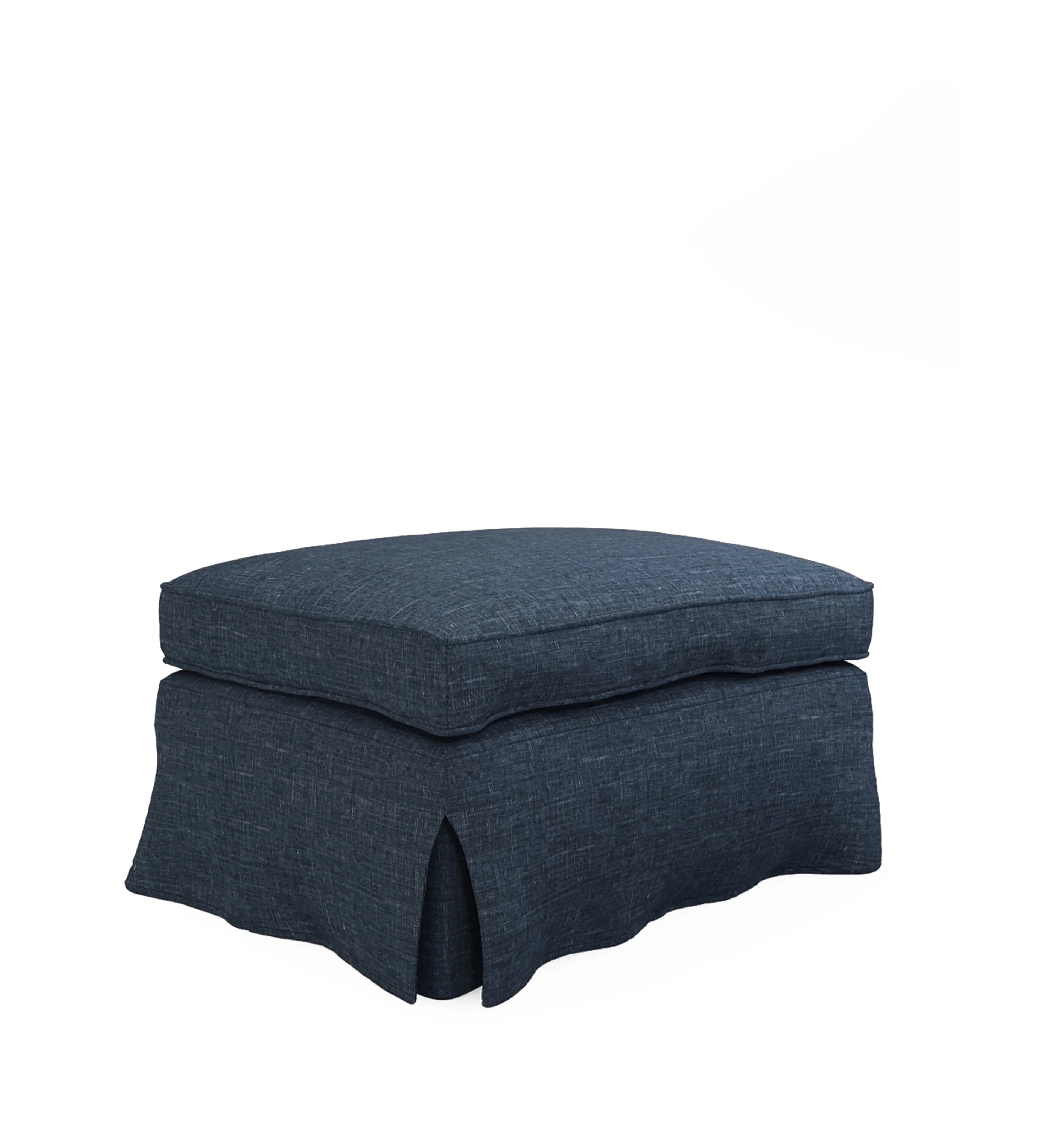 COVER ONLY – Fanshawe Laundered Linen Loose Cover for Rectangular Footstool – Midnight Blue