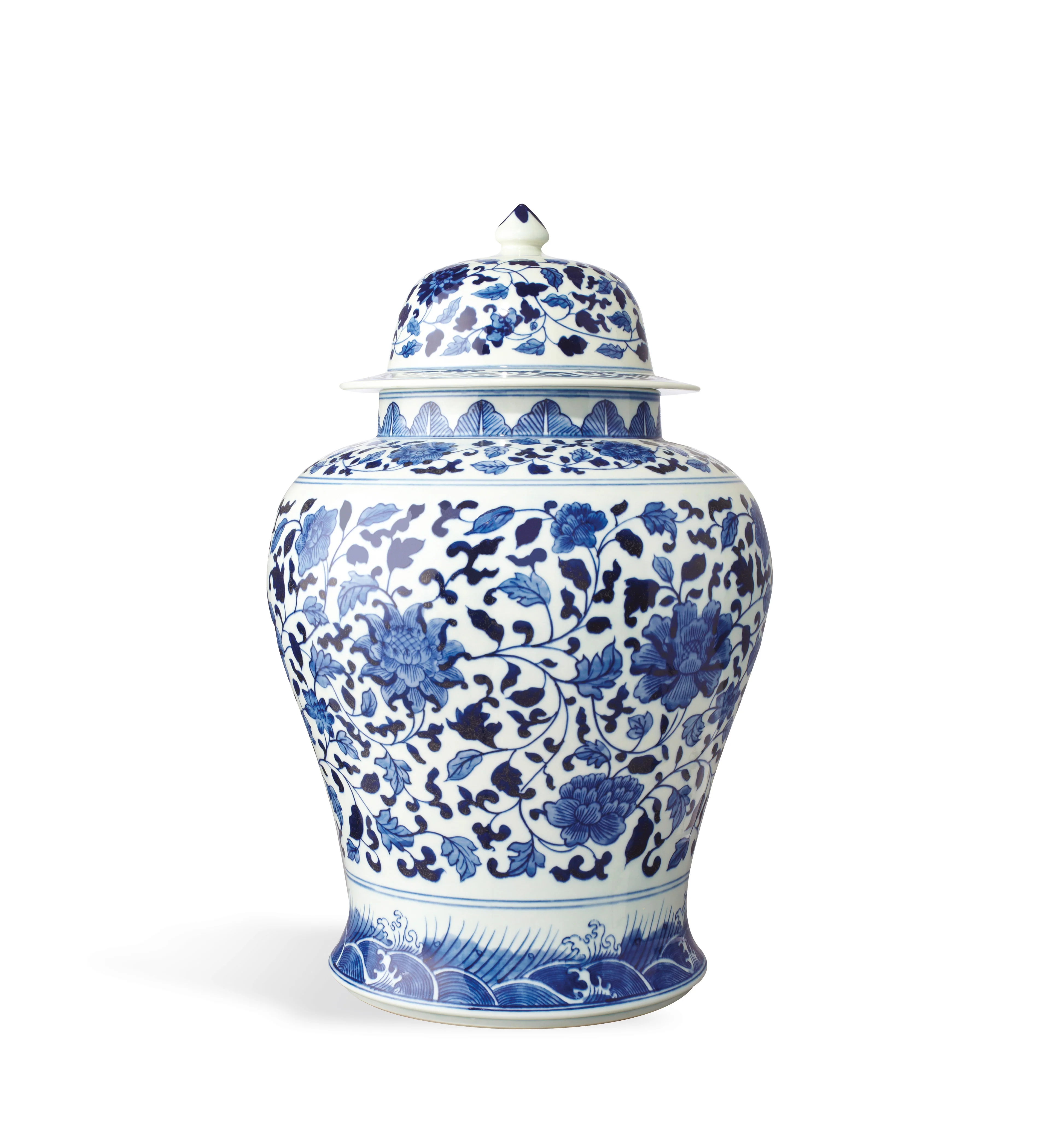 Giant Mandarin Hand-Painted Lidded Jar – Blue/White