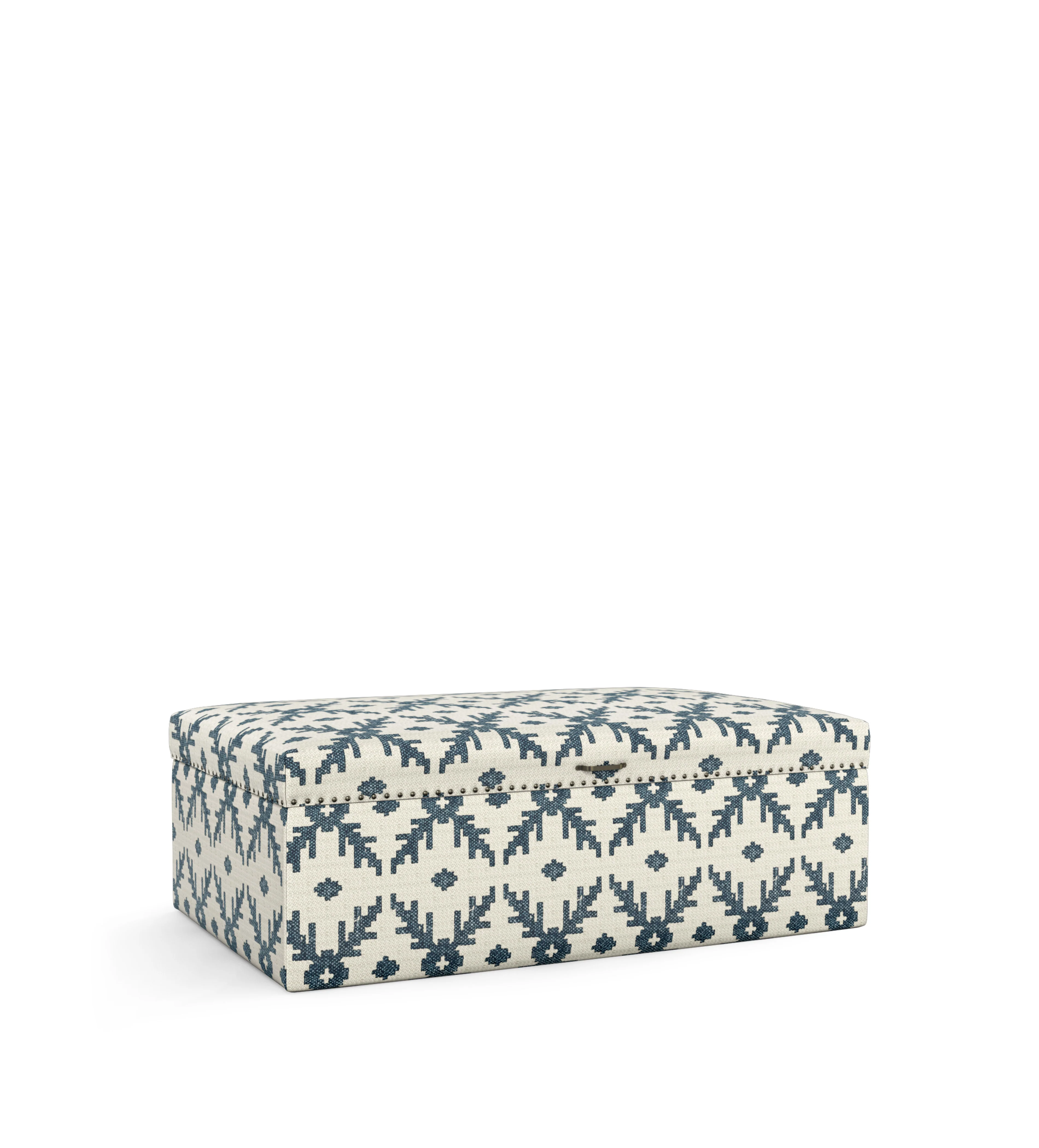 Lazaret Upholstered Storage Ottoman – Midnight Blue/Off-White