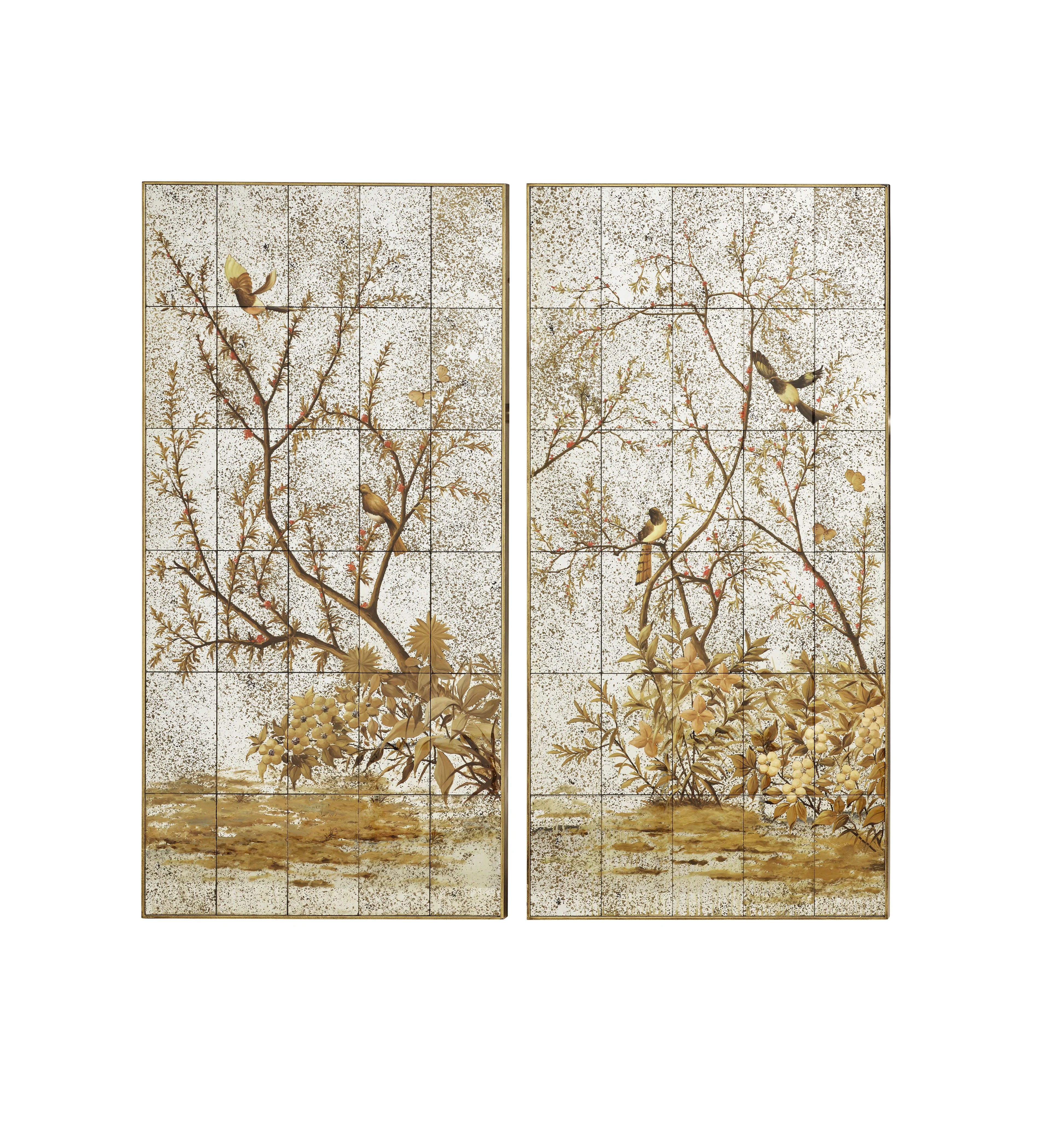 Phaethon Mirrored Wall Art Panels Pair – Antique Gold