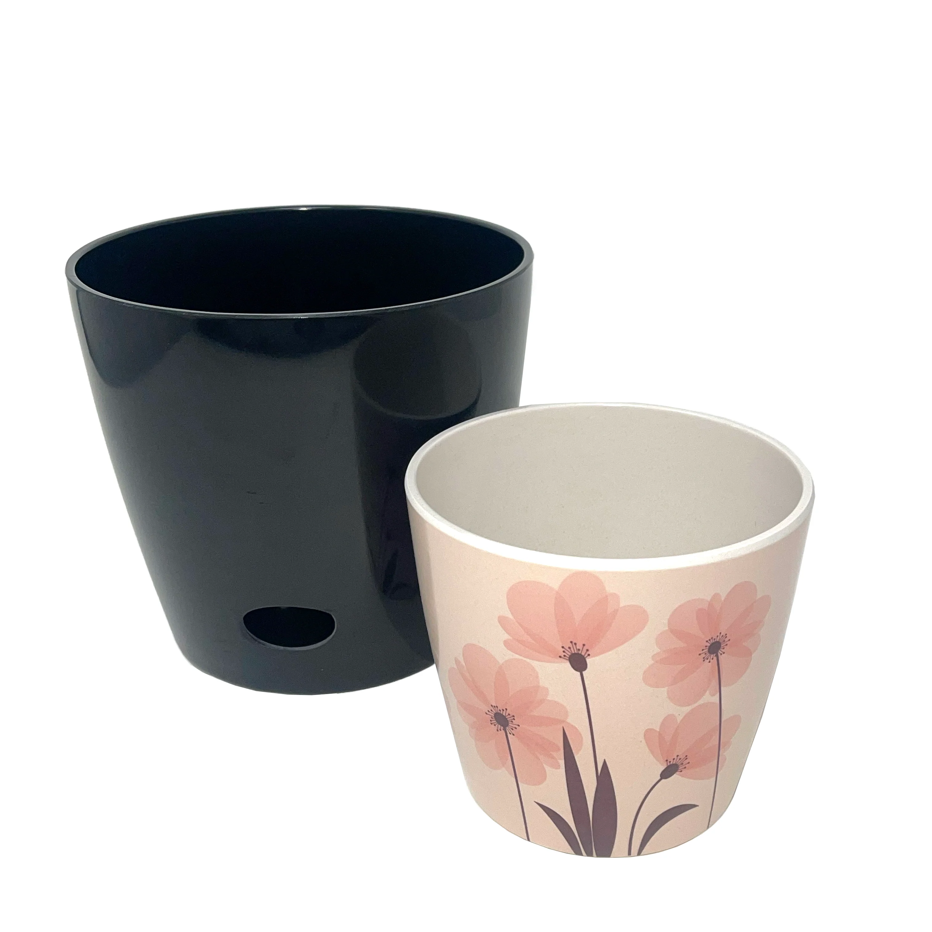 Self-Watering Plant Pot Set of 2 5″ Pink Flower & 7″ Black Solid