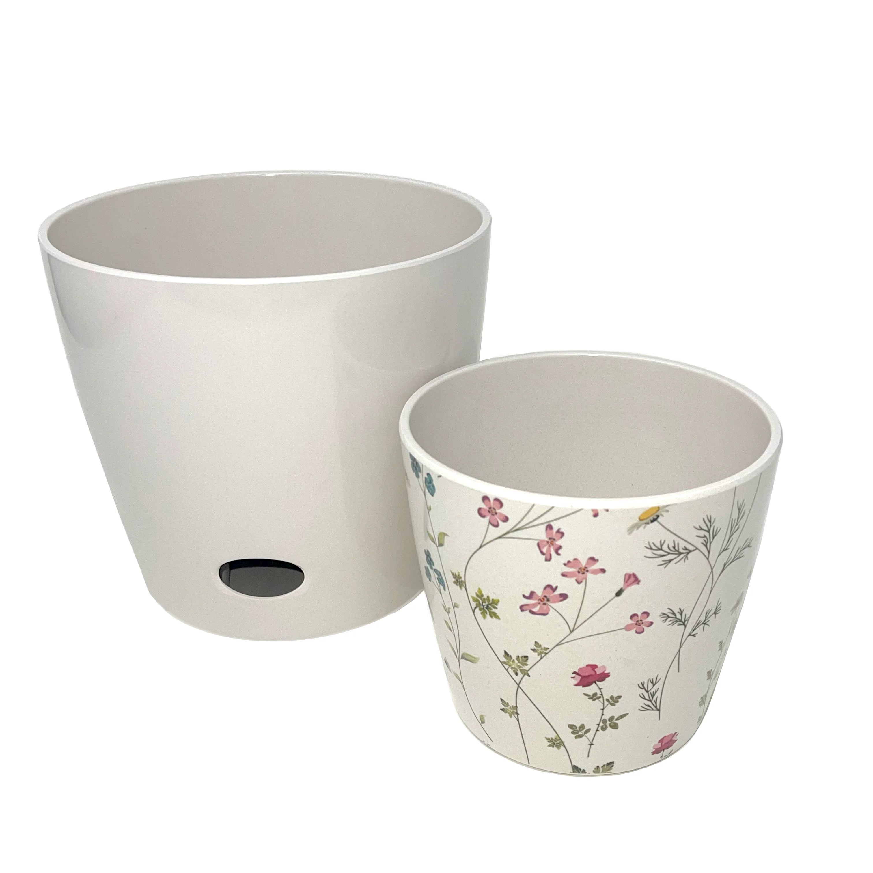 Self-Watering Plant Pot Set of 2 5″ Wildflower & 7″ Cream