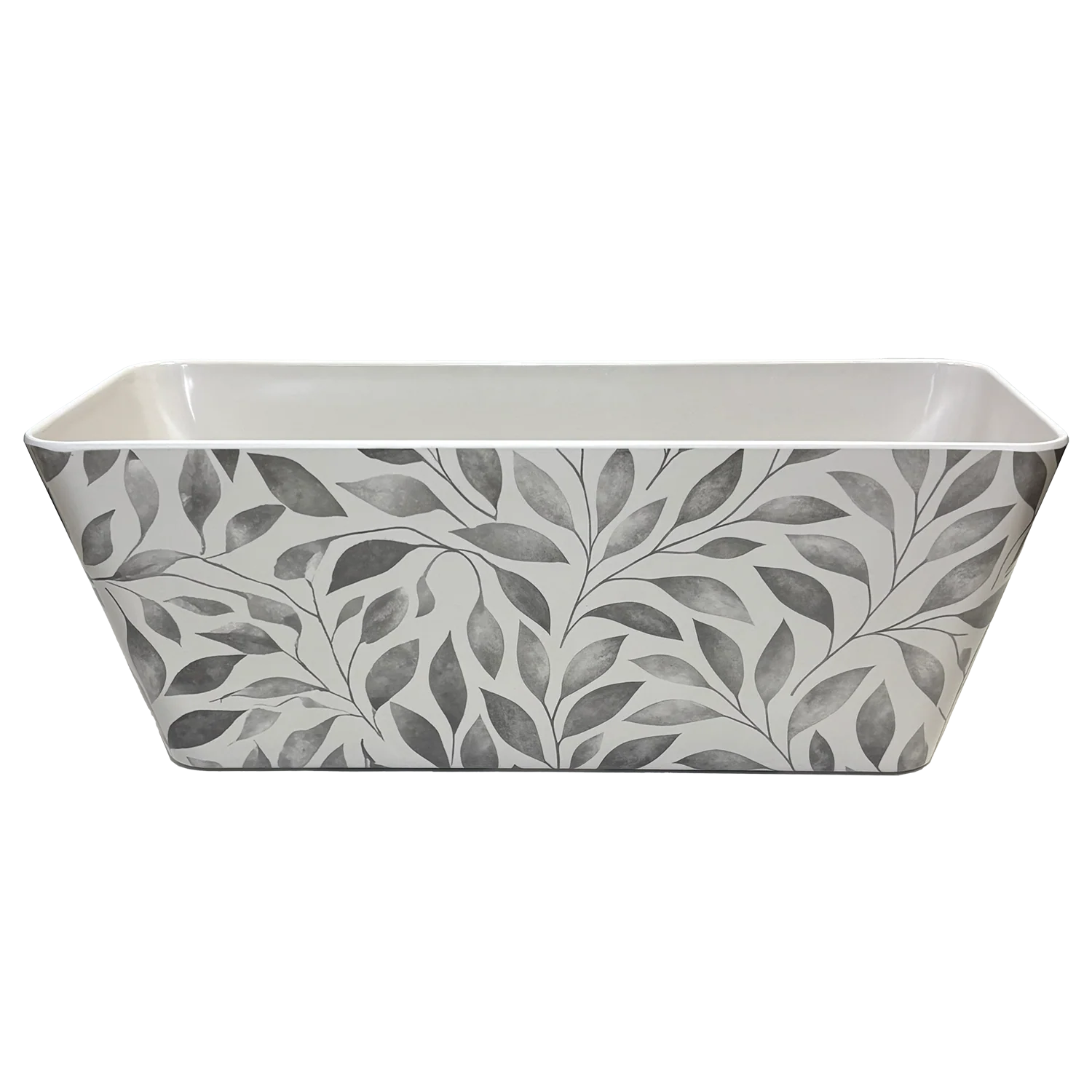 16″ Gray Leaves Rectangular Self-Watering Bamboo Planter