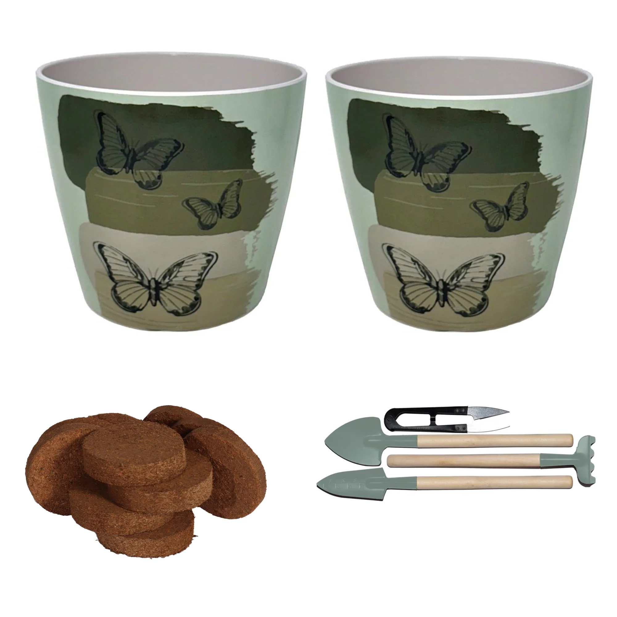 7″ Butterly Round Self-Watering Bamboo Pot Kit
