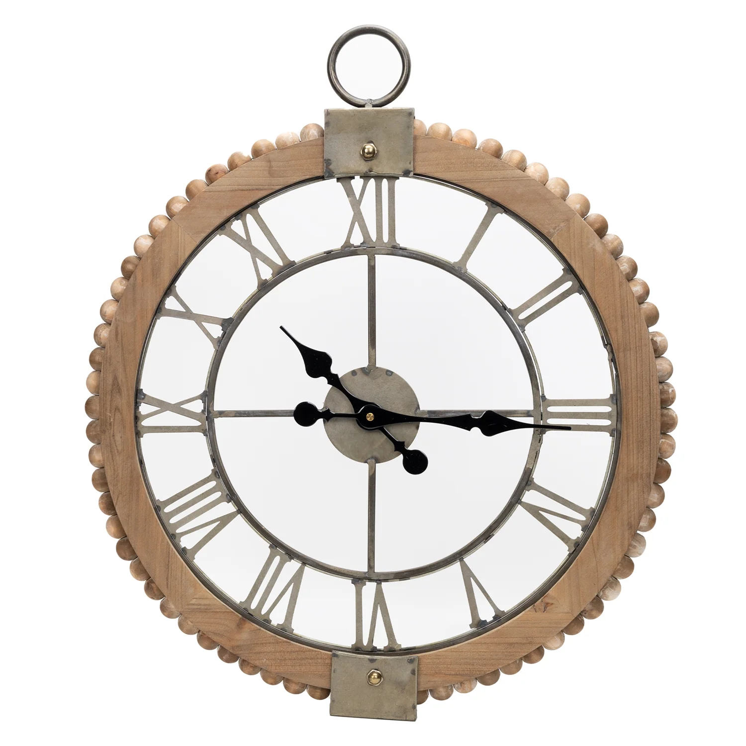 Beaded Wood Wall Clock with Metal Face 30″H