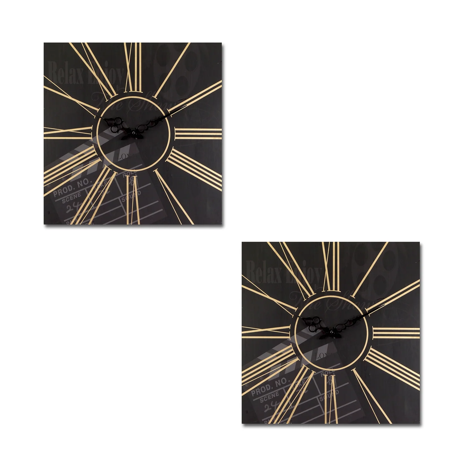 Modern Movie Theatre Wall Clock (Set of 2) 15.5″SQ