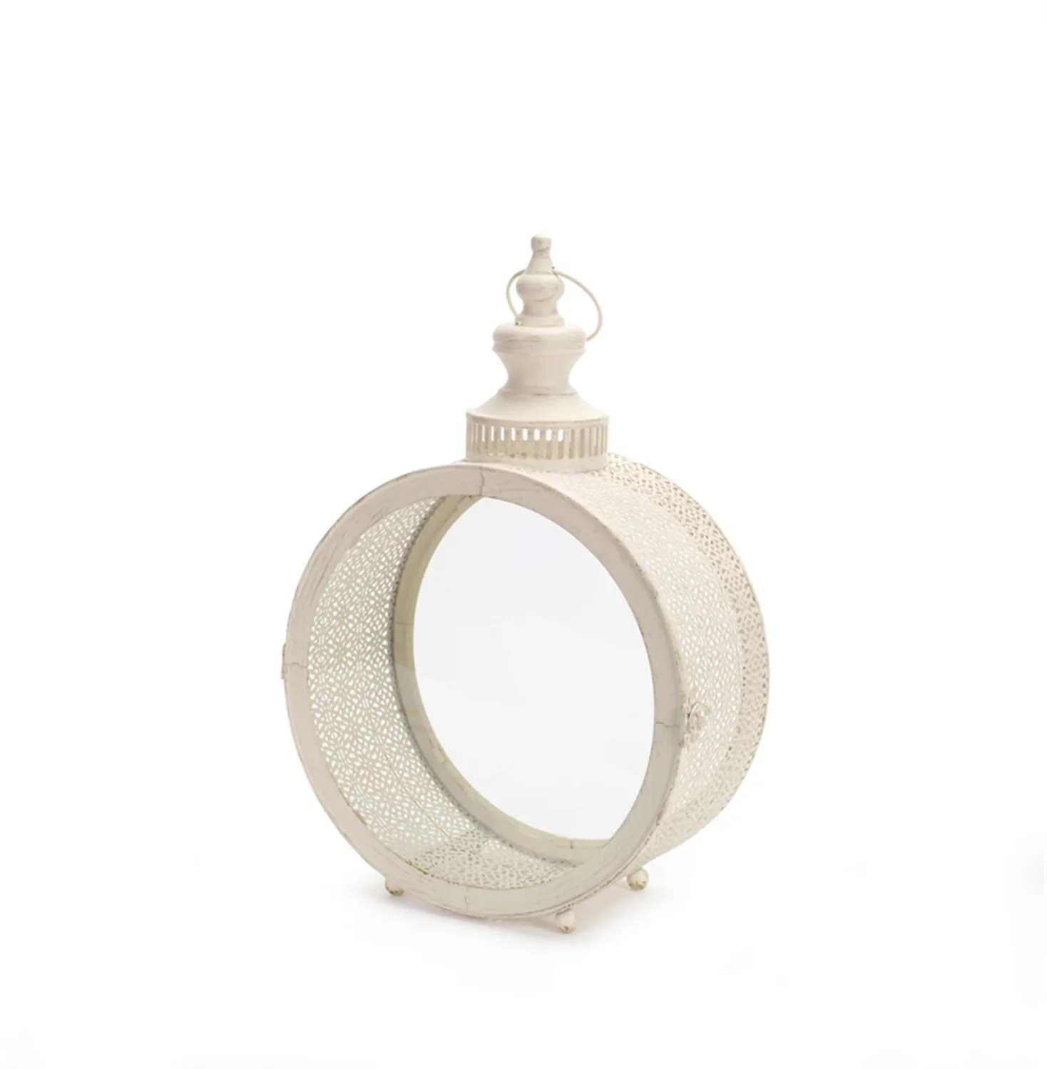 Ivory Ornate Metal Circle Lantern 17.5″D