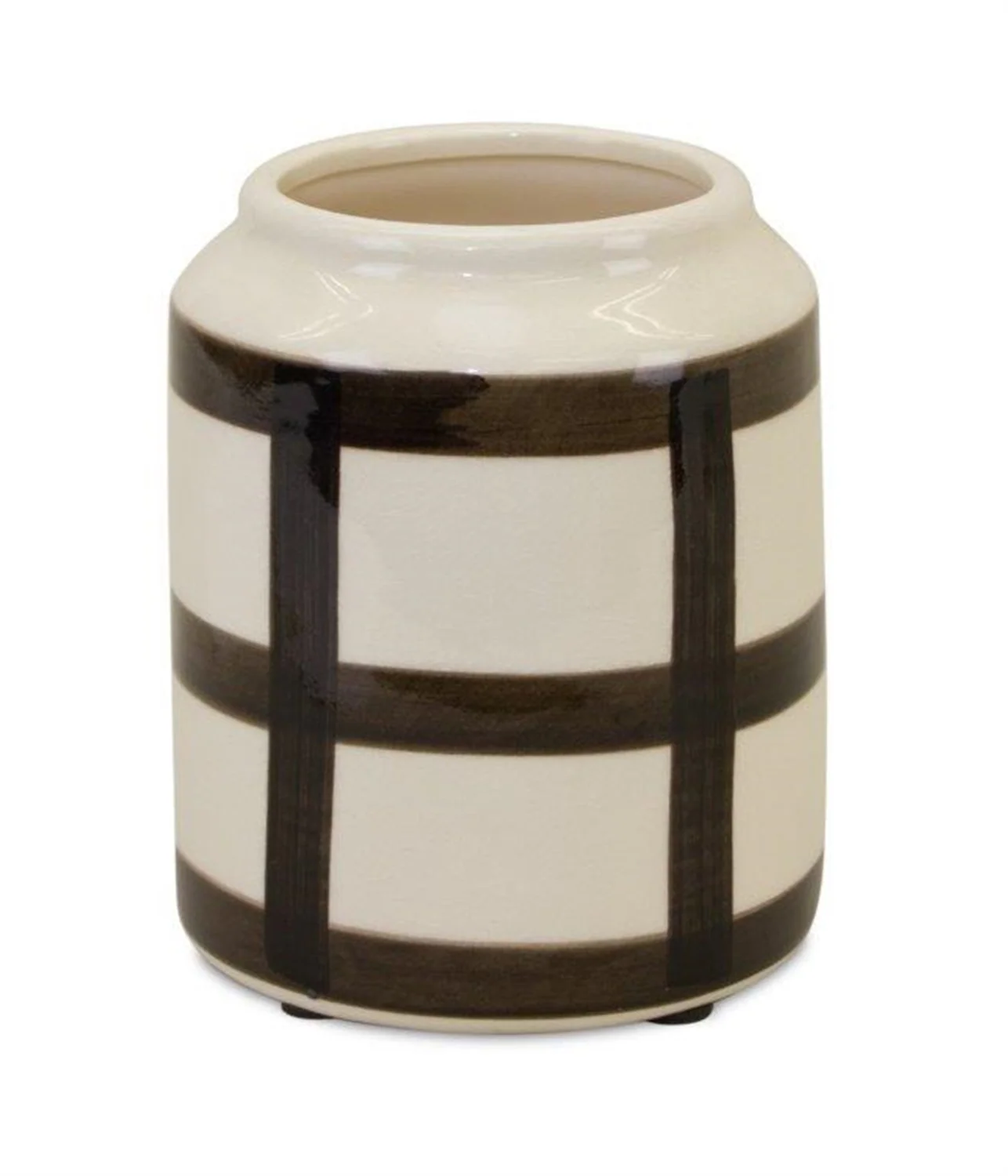 Ivory and Black Terra Cotta Vase 6″H