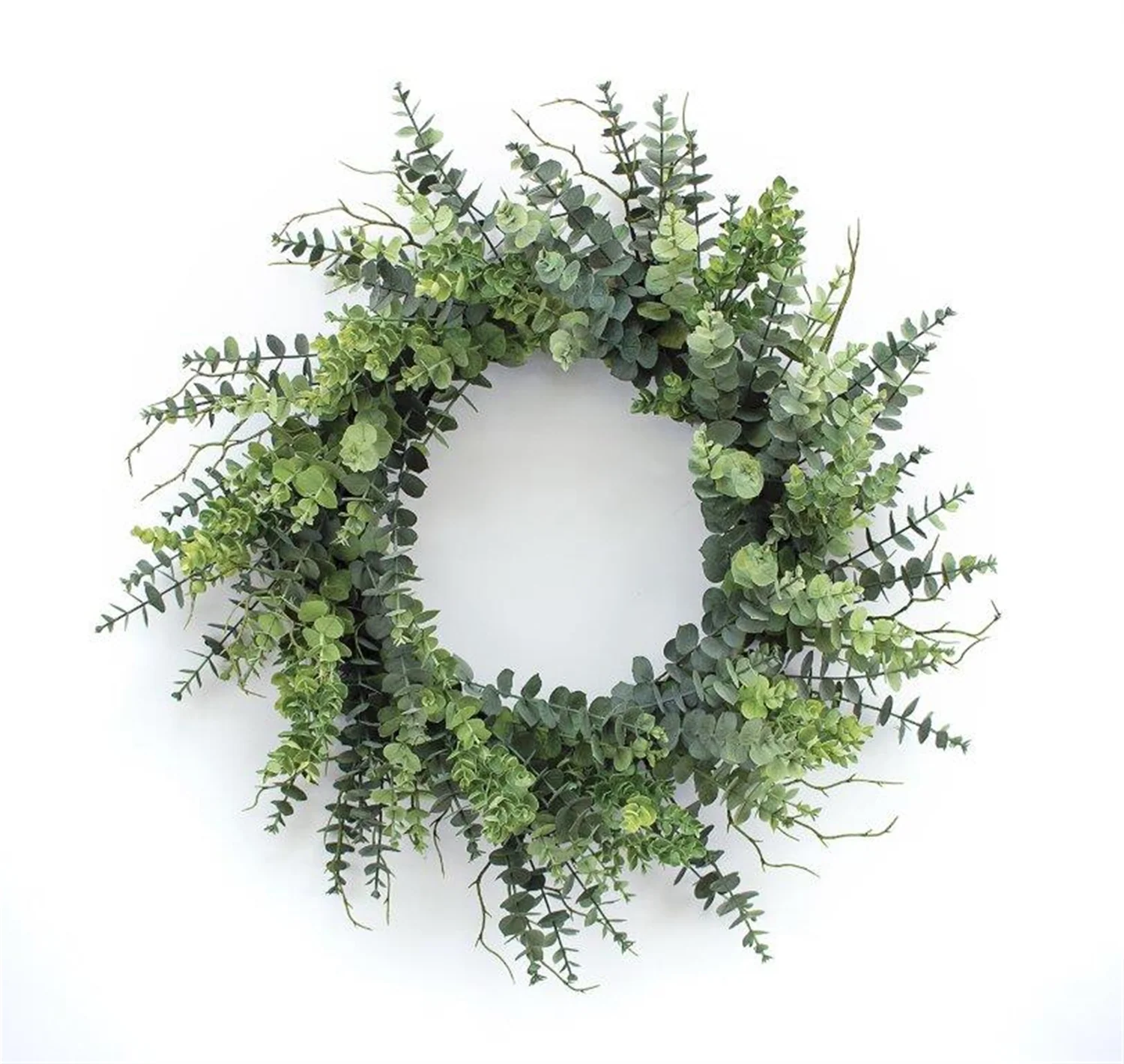 Mixed Eucalyptus Leaf Foliage Wreath with Twig Accents 29″D
