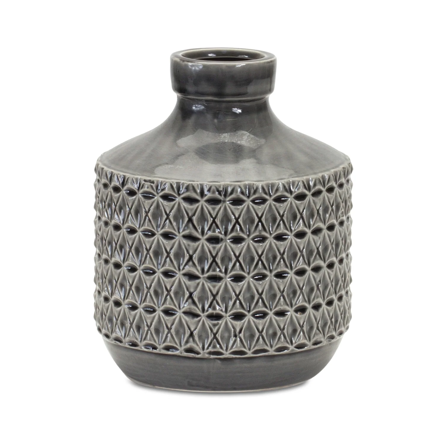 Goemetric Terra Cotta Vase with Black Finish 9″H