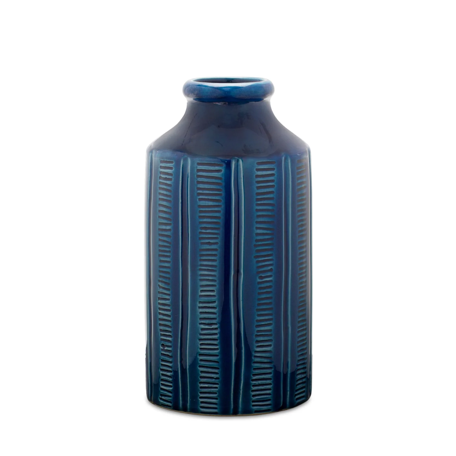 Blue Etched Terra Cotta Vase 10″H