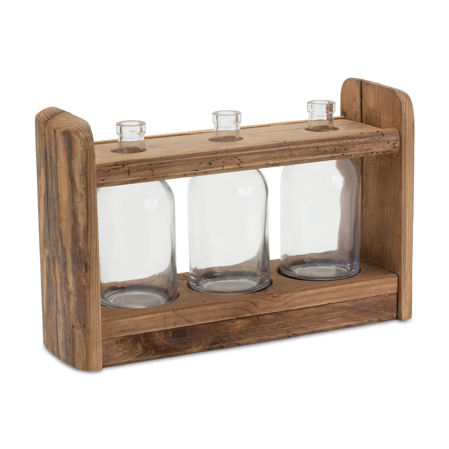 Bottle Vases in Wood Stand 15″L