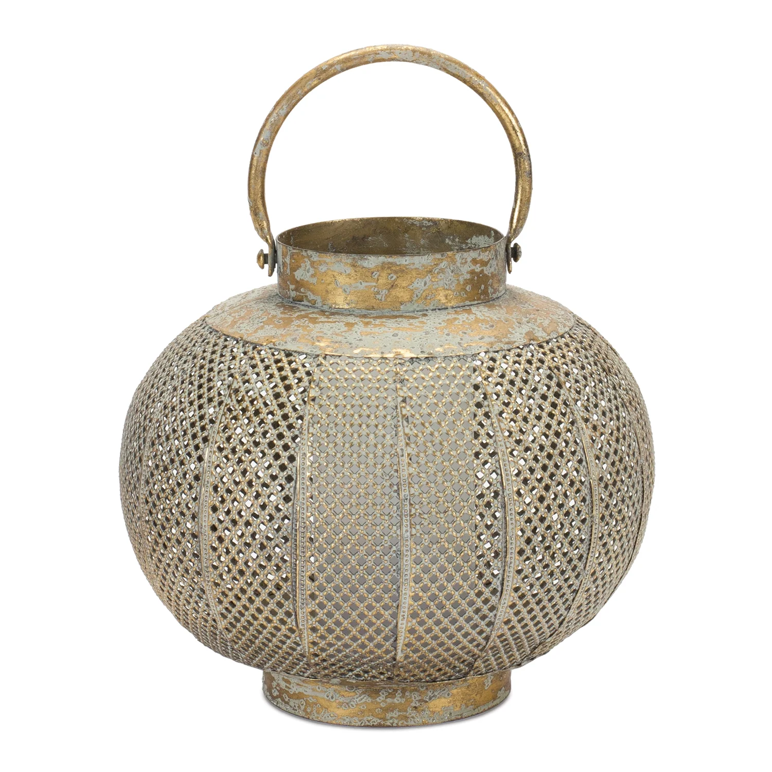 Distressed Punched Metal Lantern 8.5″D