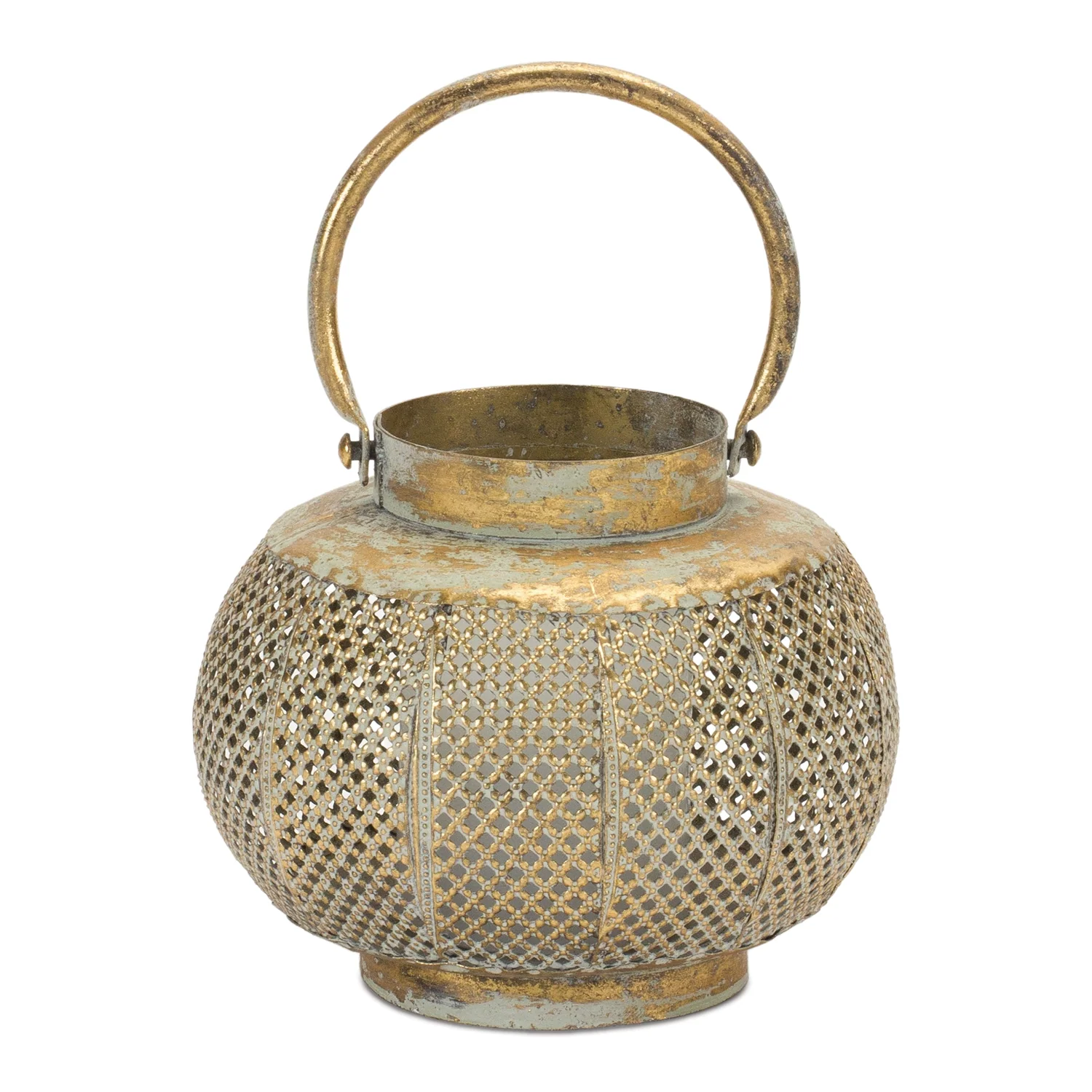 Distressed Punched Metal Lantern 7.5″D