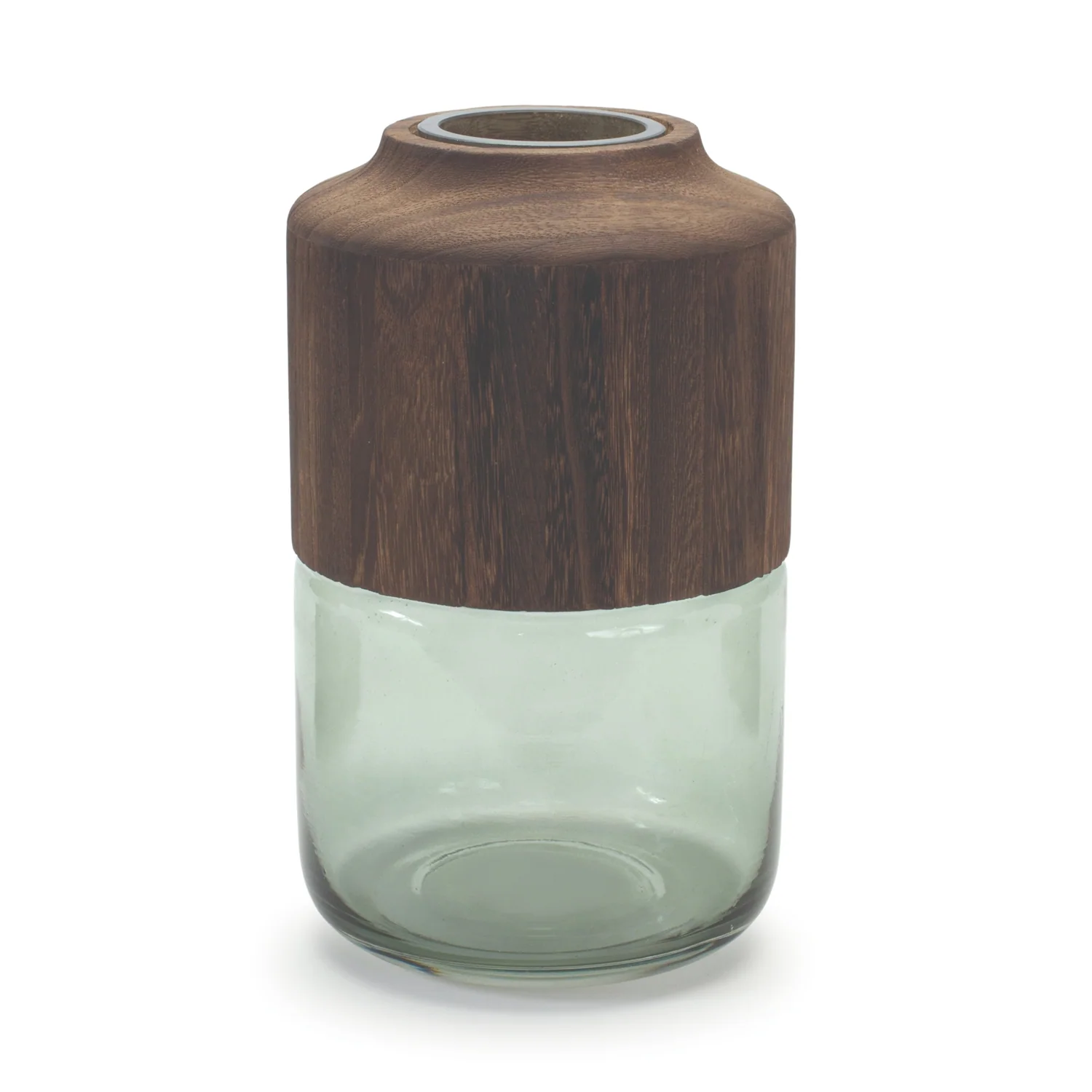 Sage Glass Vase with Wood Accent 11″H