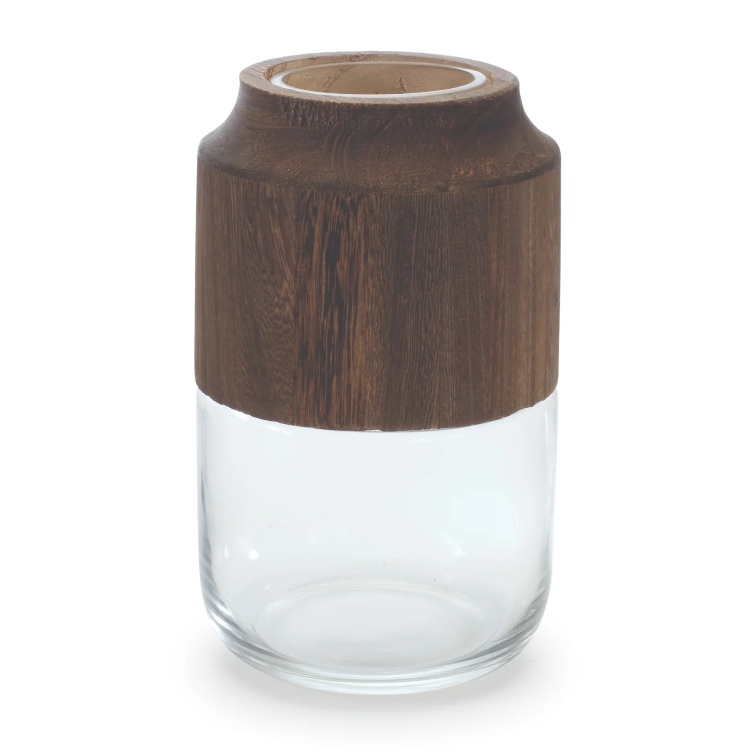 Glass Vase with Wood Accent 9″H