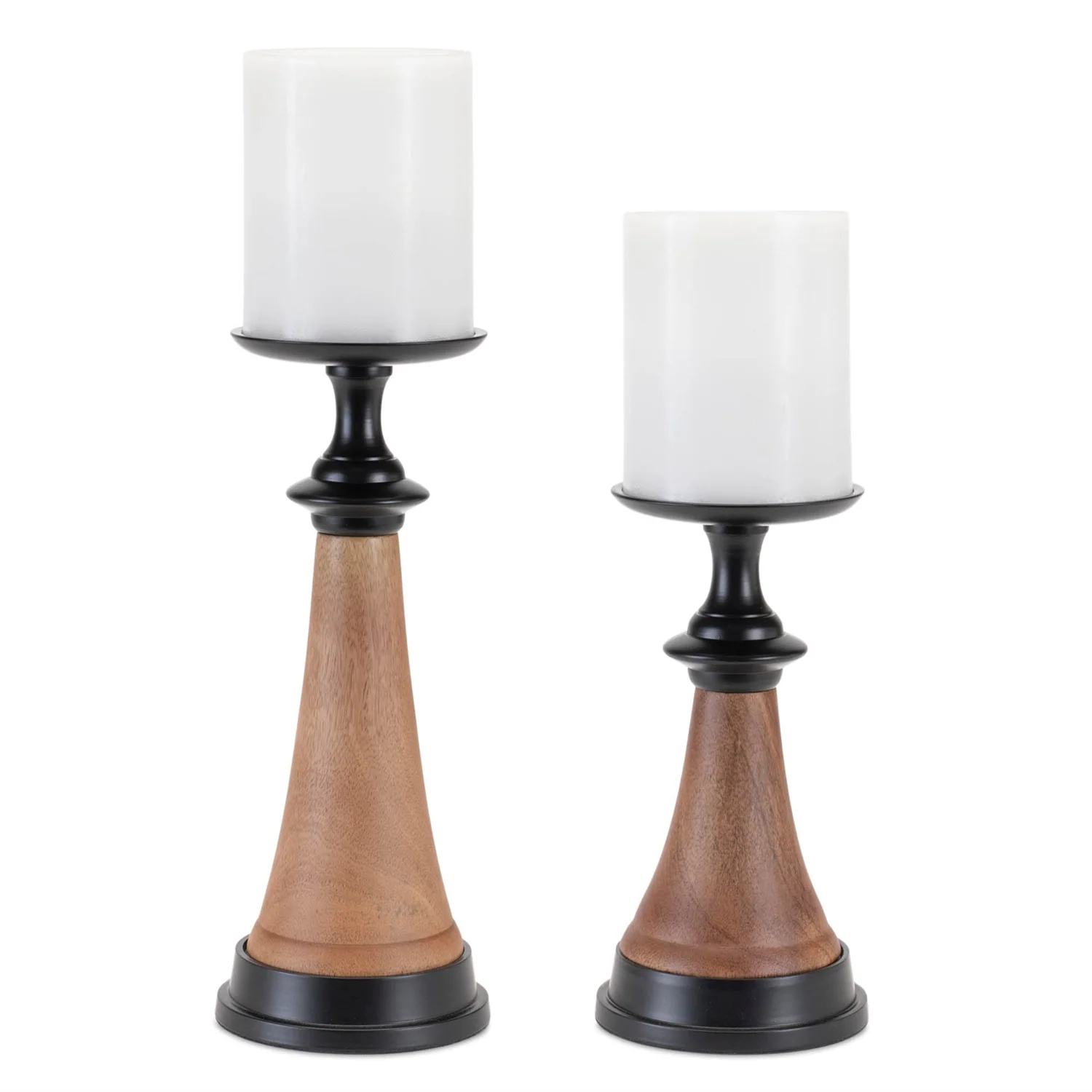 Tapered Wood and Metal Candle Holder (Set of 2)