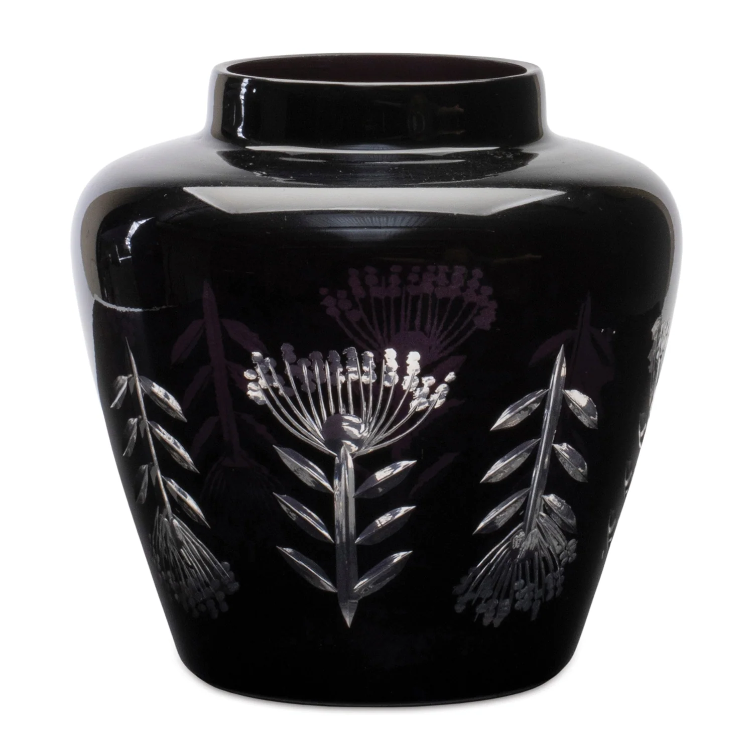 Etched Soda Lime Glass Urn Vase 6.5″D