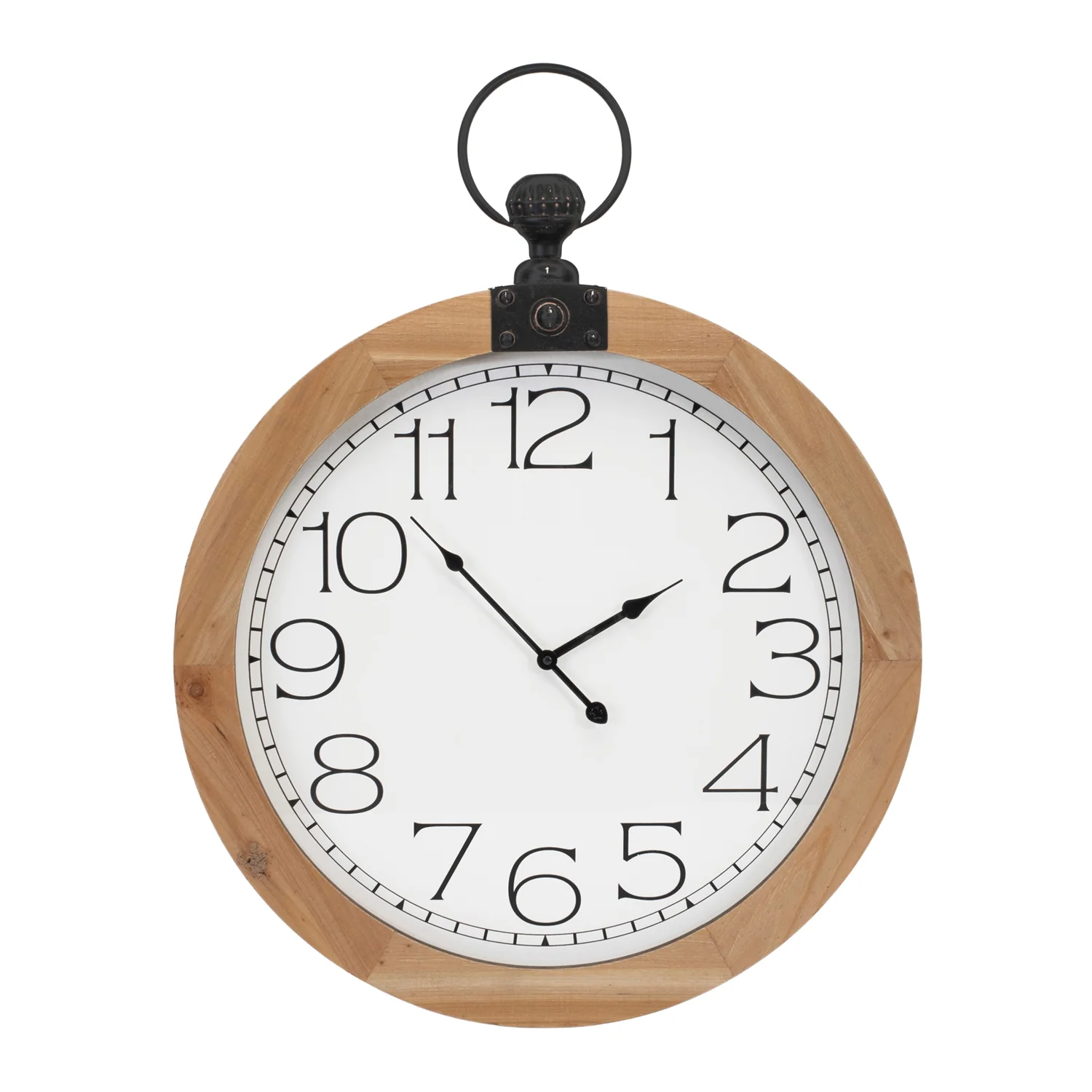 Round Wood Wall Clock Under Glass 23.75″D