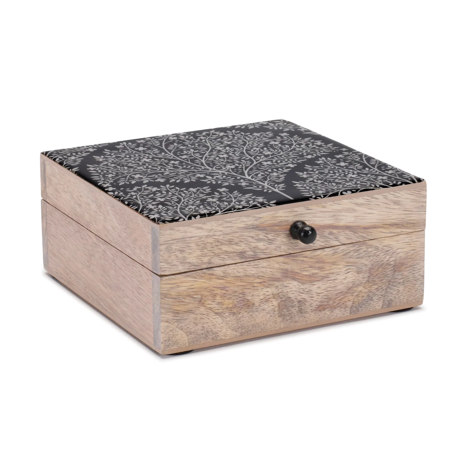 Mango Wood Box with Art Deco Lid 6.5″W