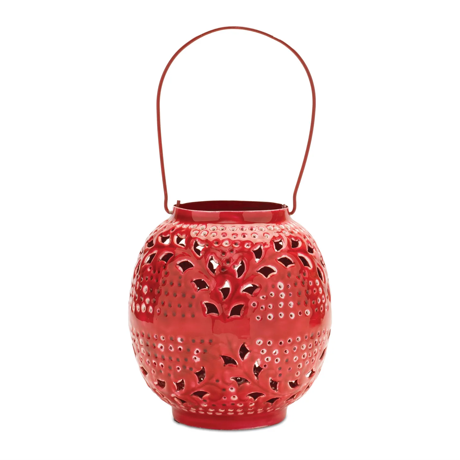 Punched Metal Candle Lantern 8″H