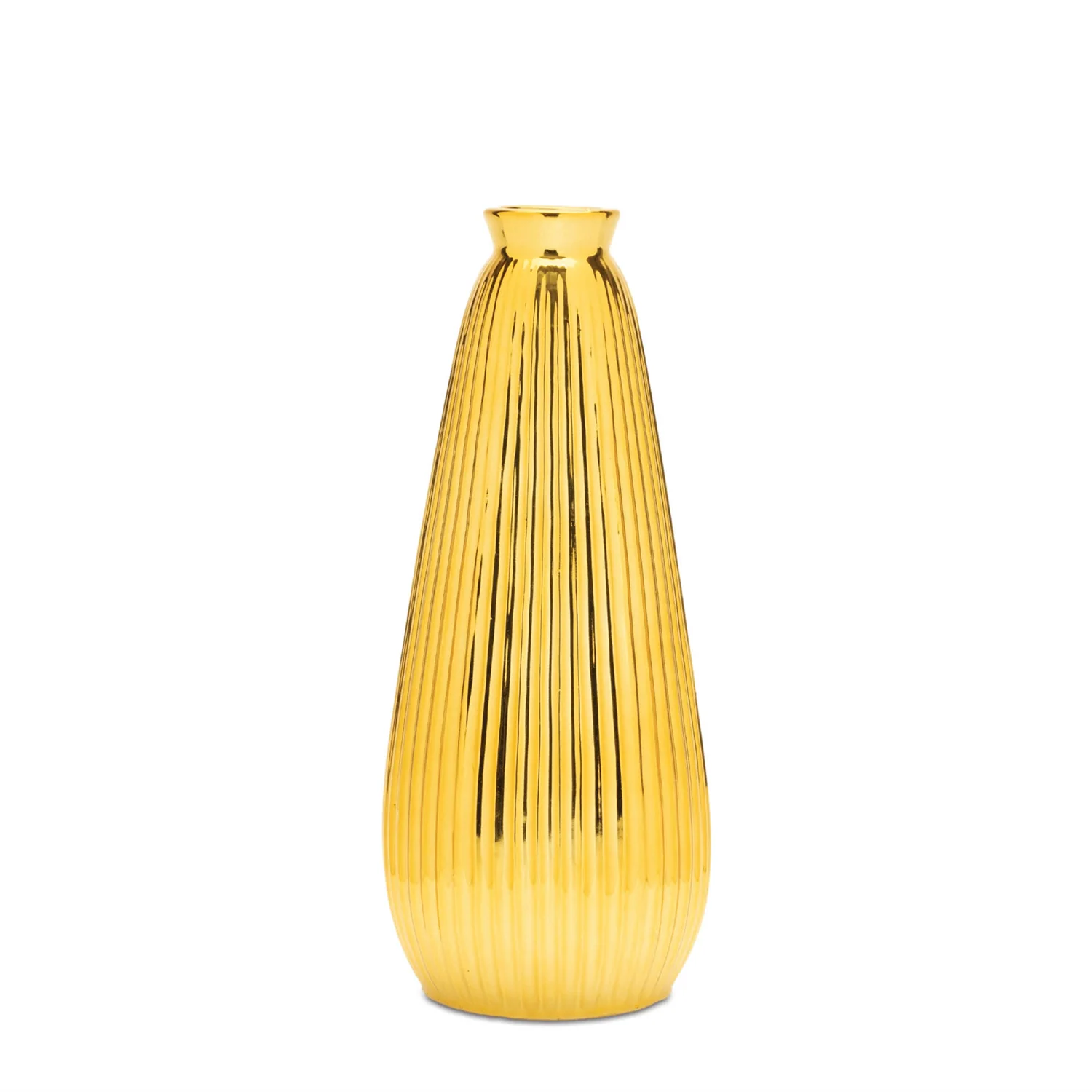 Ribbed Metallic Ceramic Vase 11.5″H