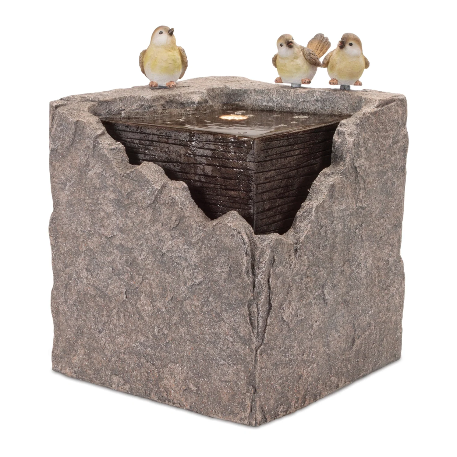 Bubbling Stone Fountain with Bird Accents 19″H