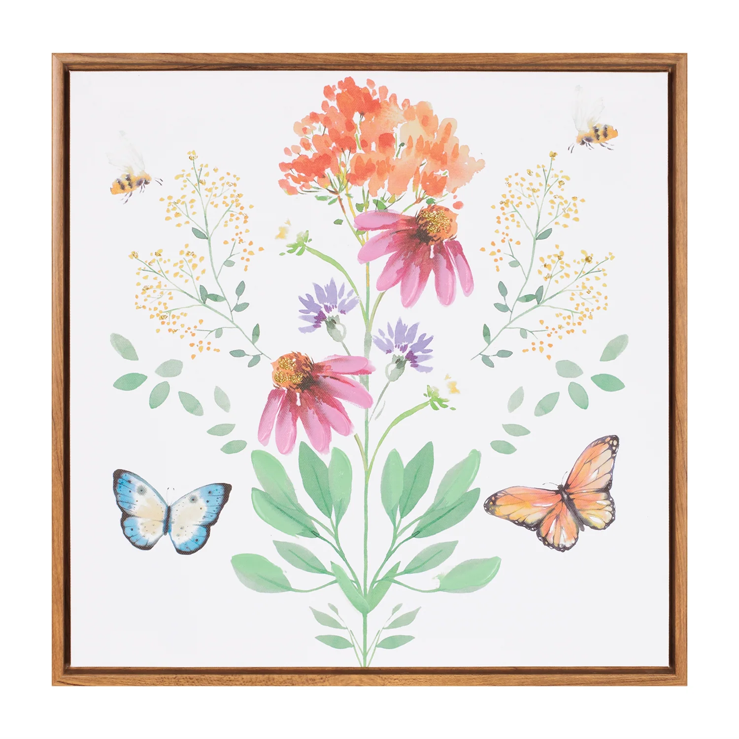 Framed Floral and Butterfly Wall Art 15.5″SQ