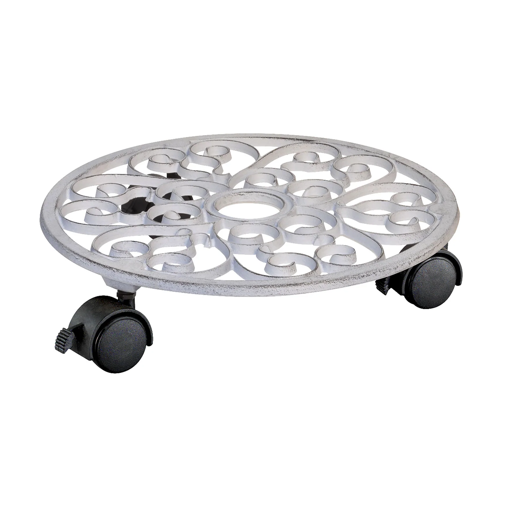 11.4″ White Round Cast Iron Plant Caddy