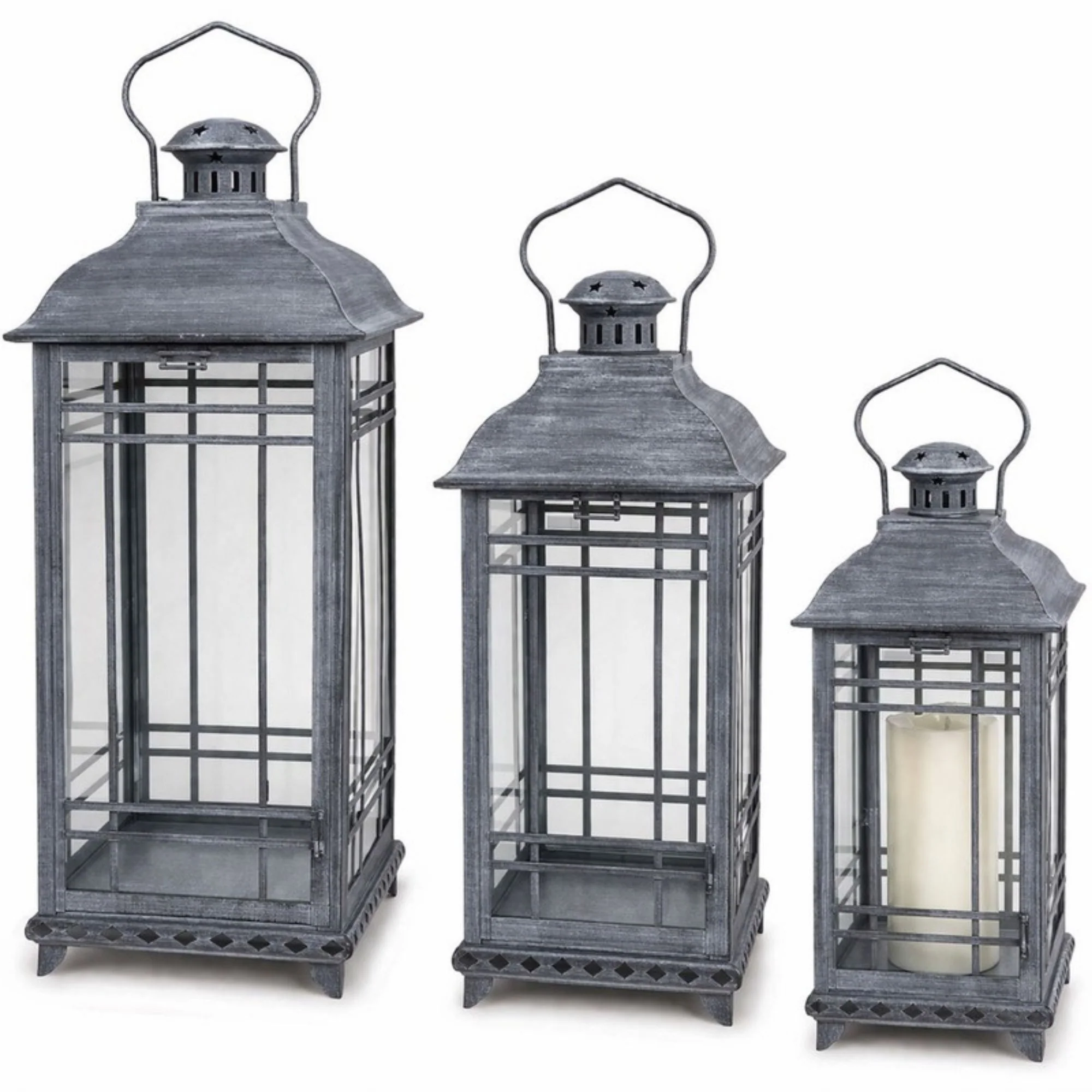 Traditional Grey Metal Lantern (Set of 3)