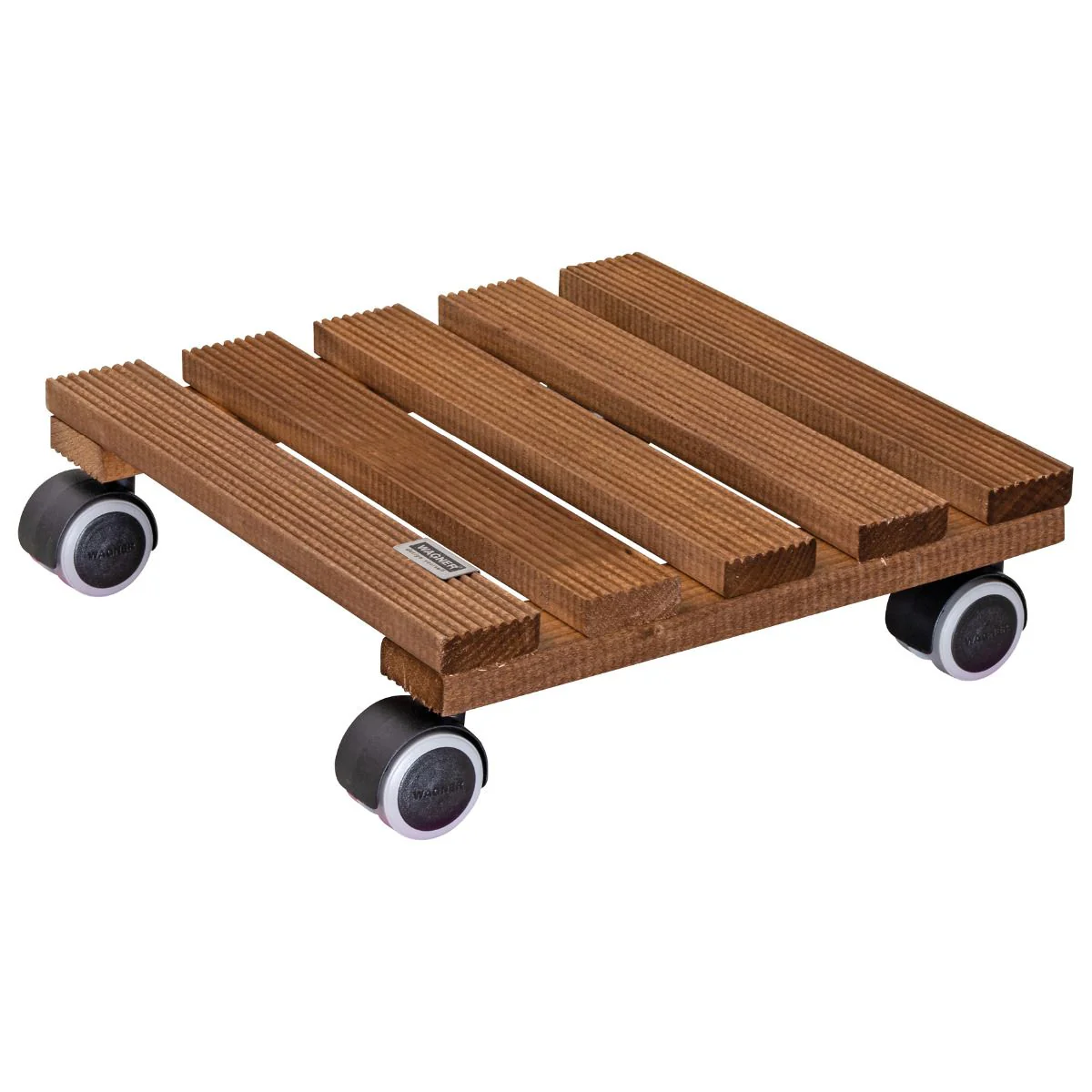11″ Medium Wash Square Ribbed Wooden Plant Caddy