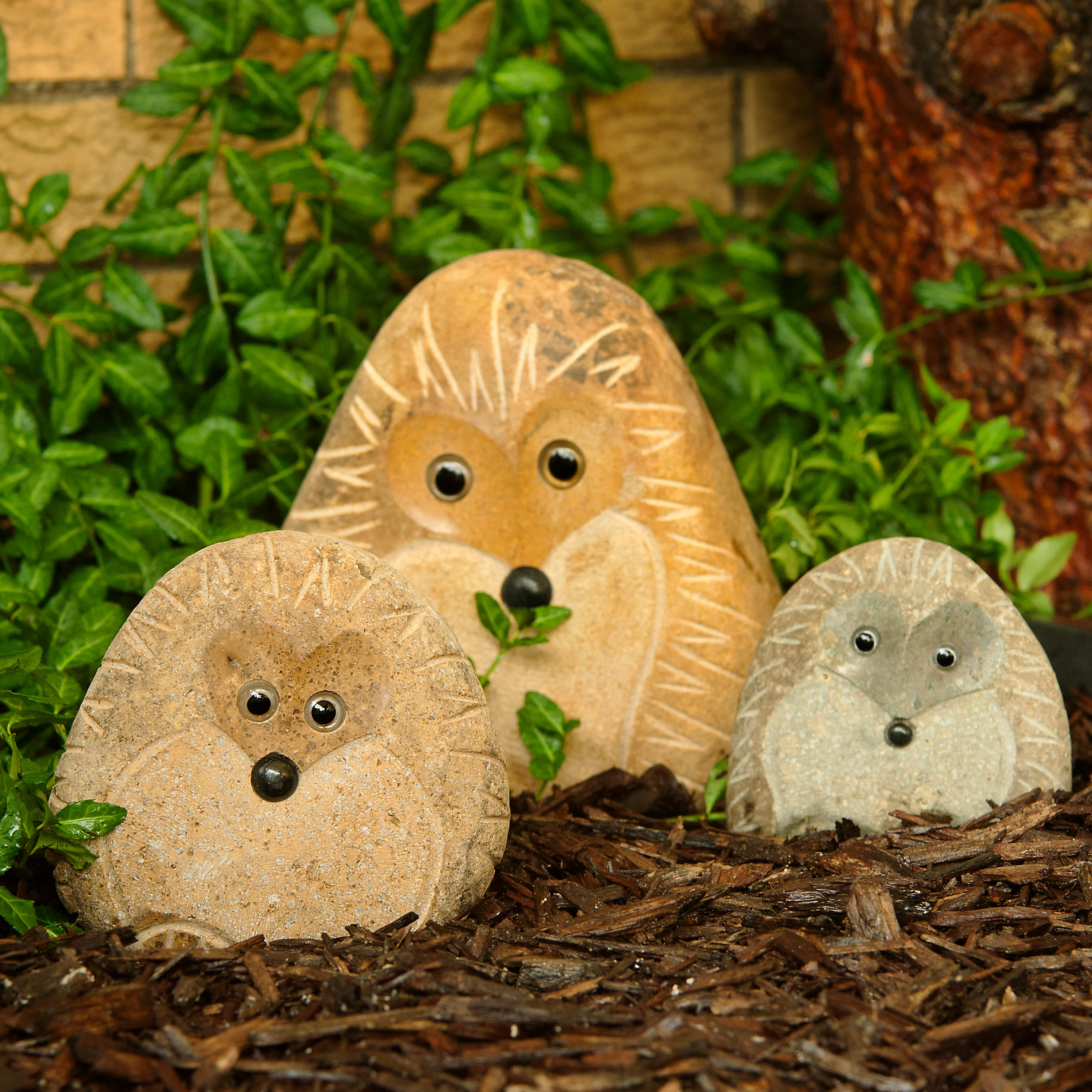 Family of Boulder Standing Hedgehogs 3 Pcs 4″6″8″